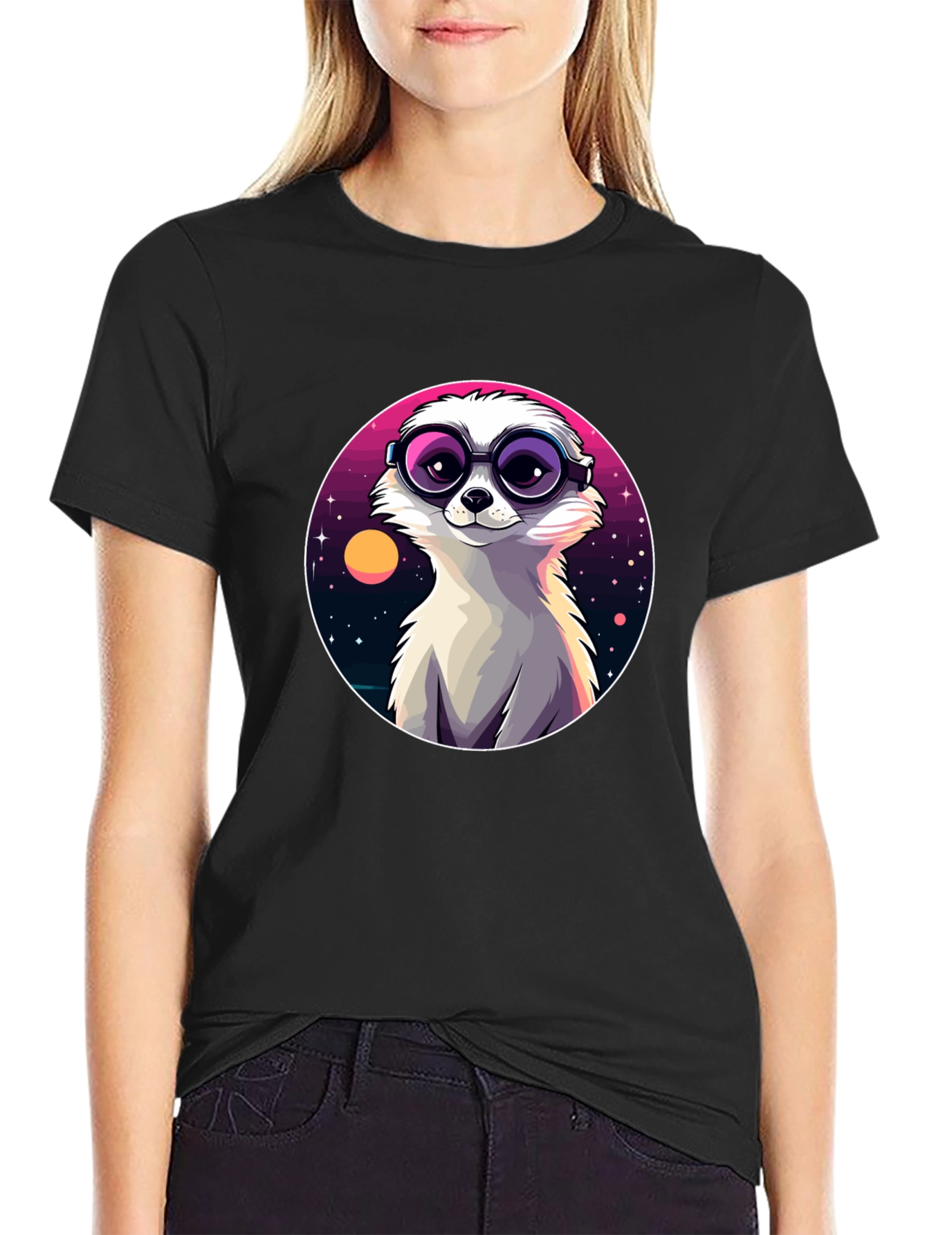 Cool Meerkat Tee - Retro Space Design