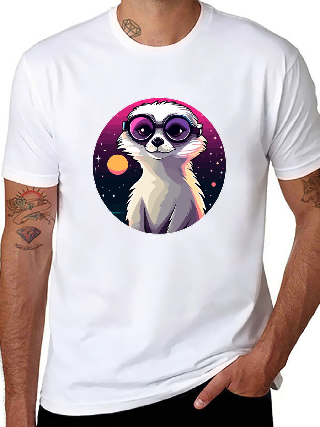 Cool Meerkat Tee - Retro Space Design