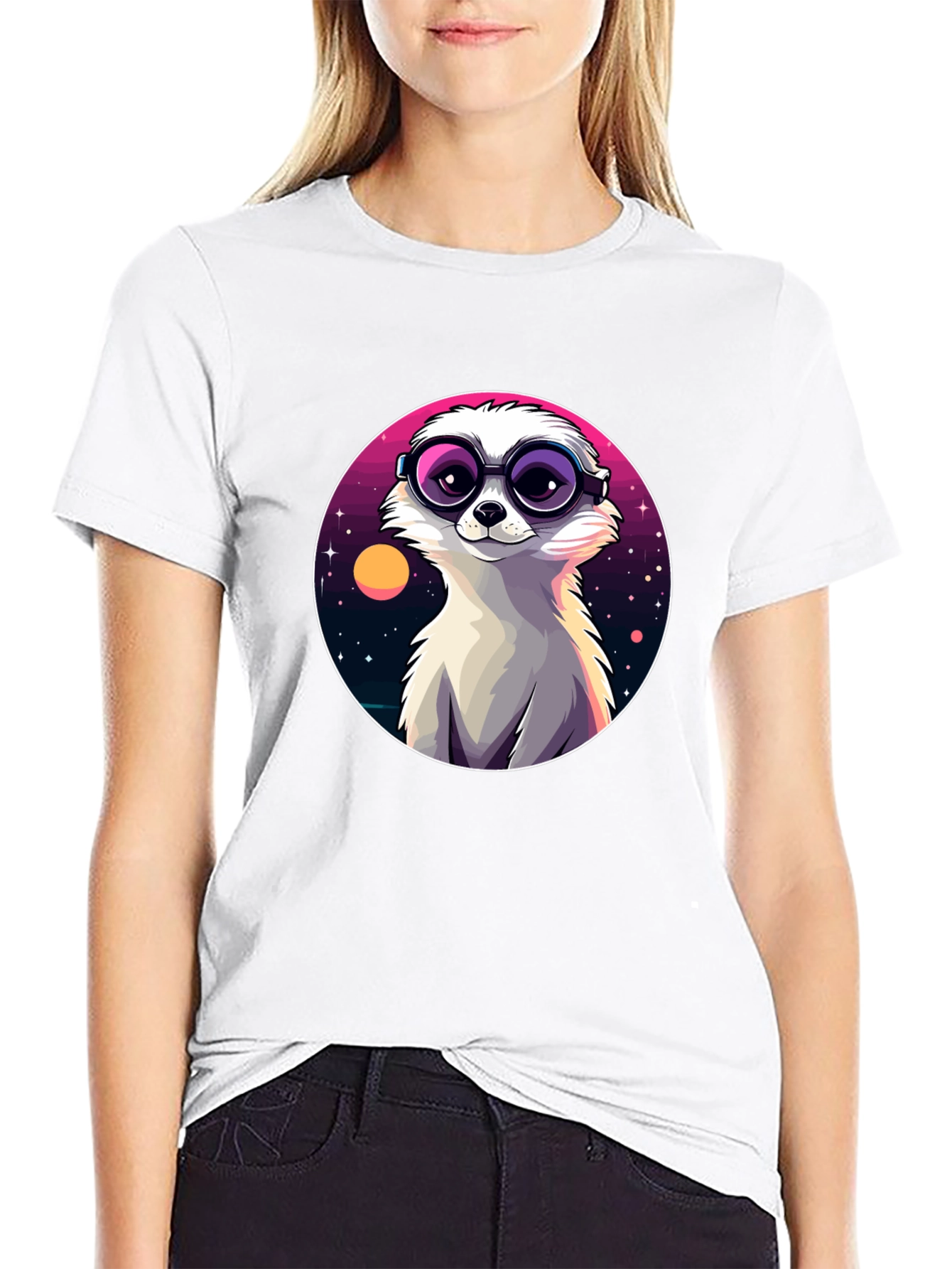 Cool Meerkat Tee - Retro Space Design