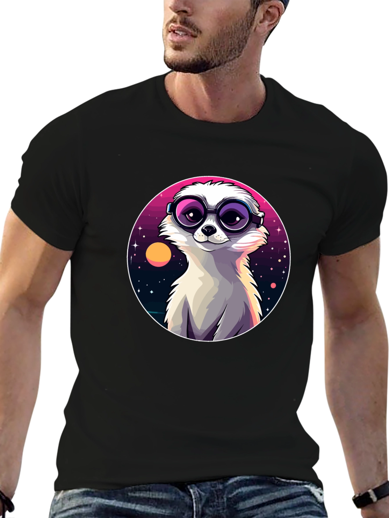 Cool Meerkat Tee - Retro Space Design