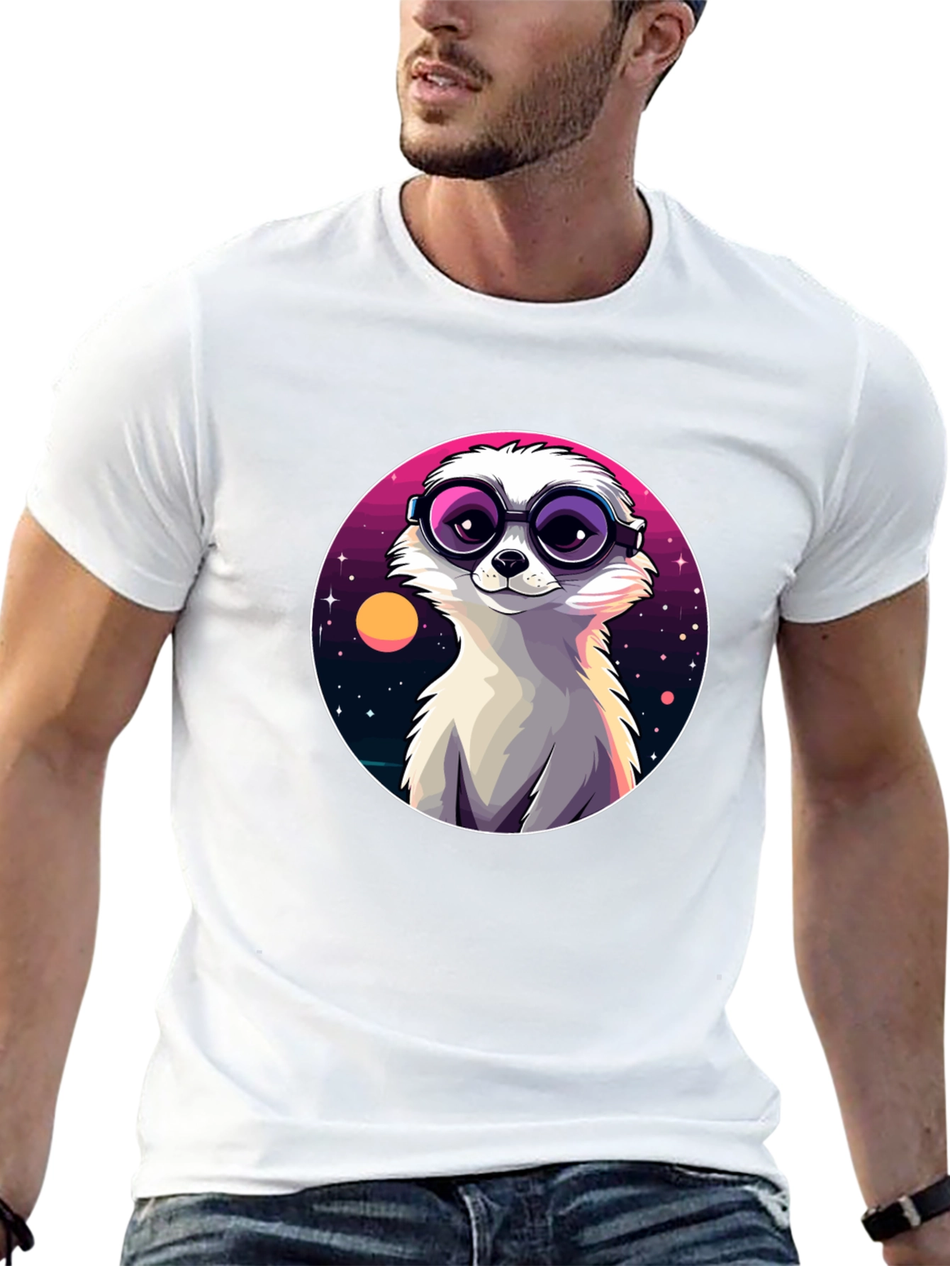 Cool Meerkat Tee - Retro Space Design