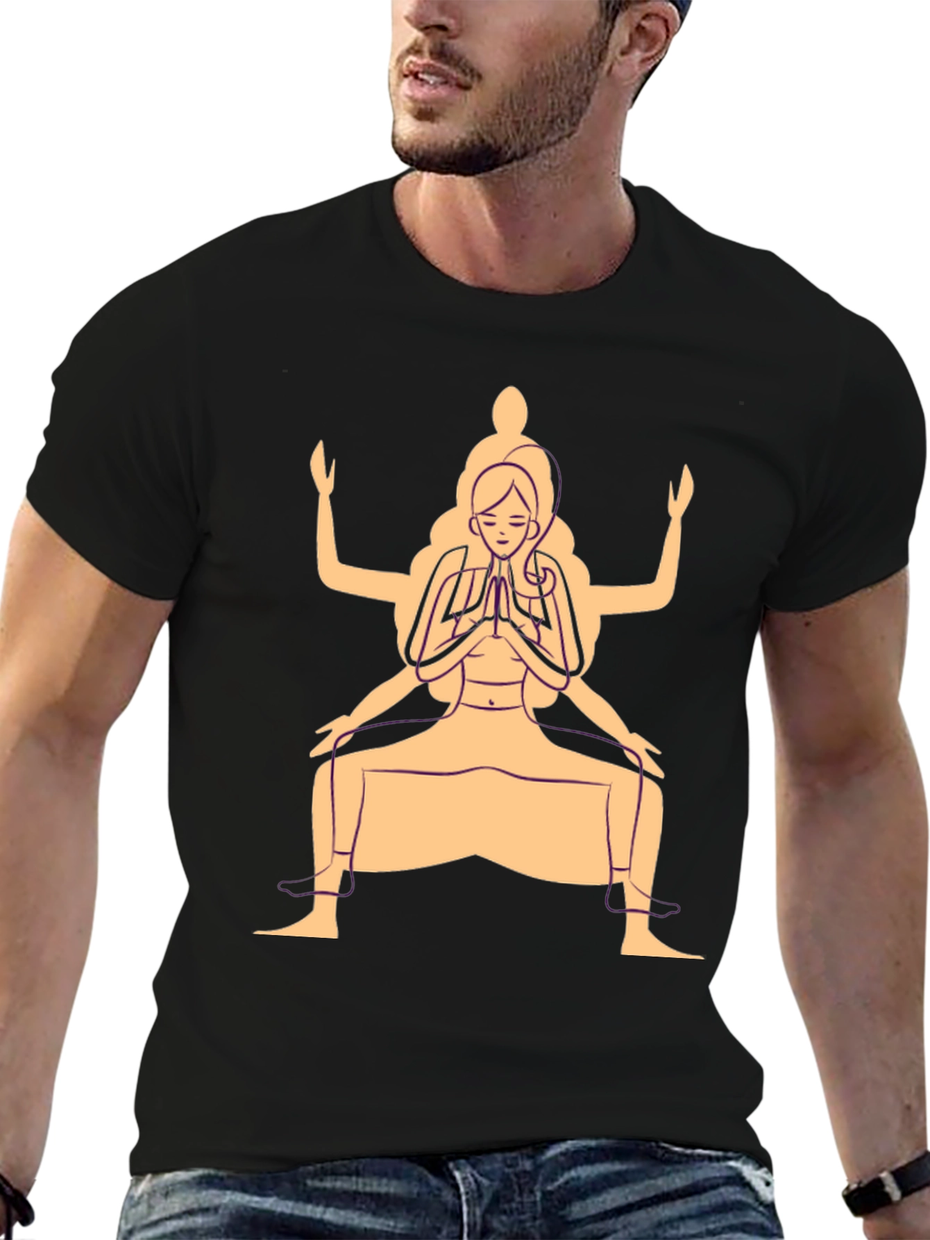 Yoga Pose Graphic T-Shirt - Black Cotton Blend