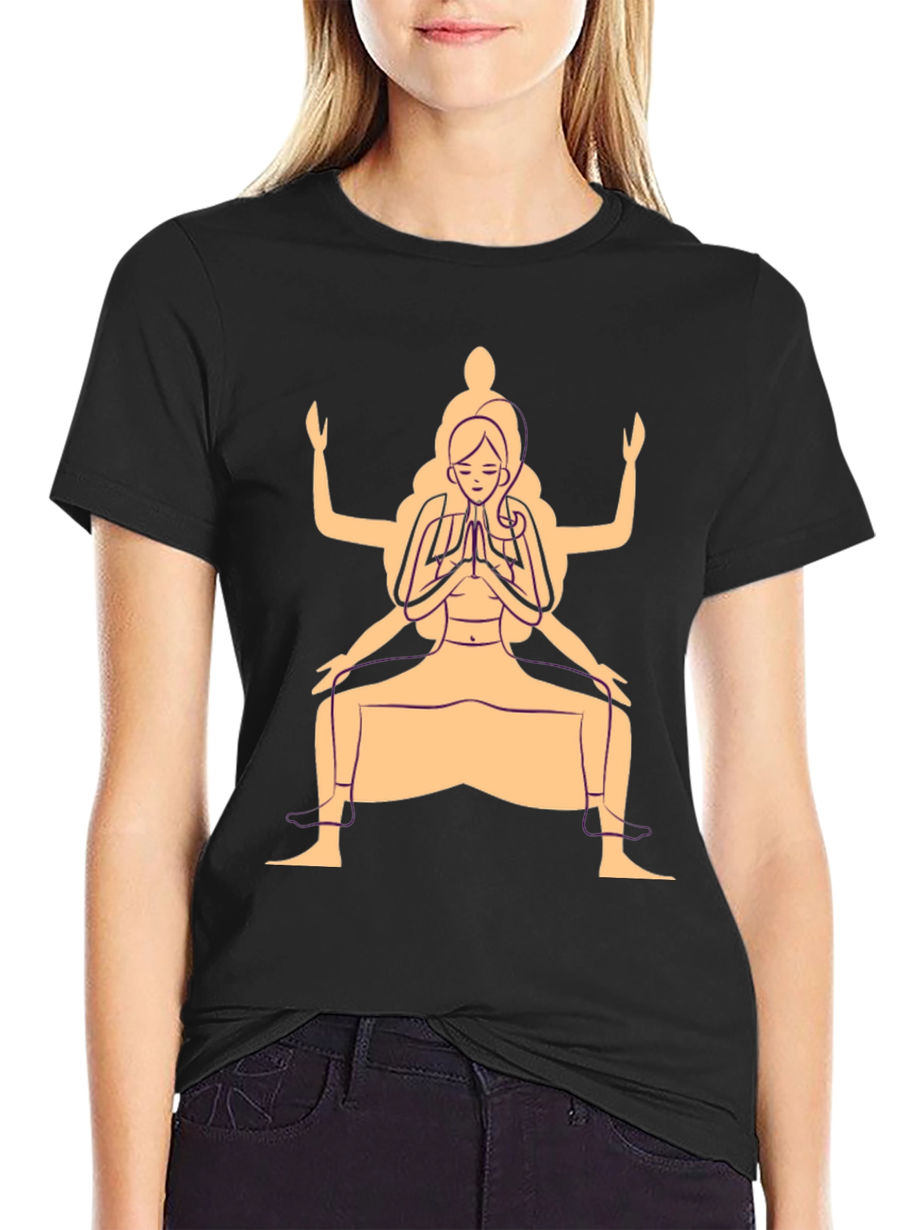 Yoga Pose Graphic T-Shirt - Black Cotton Blend