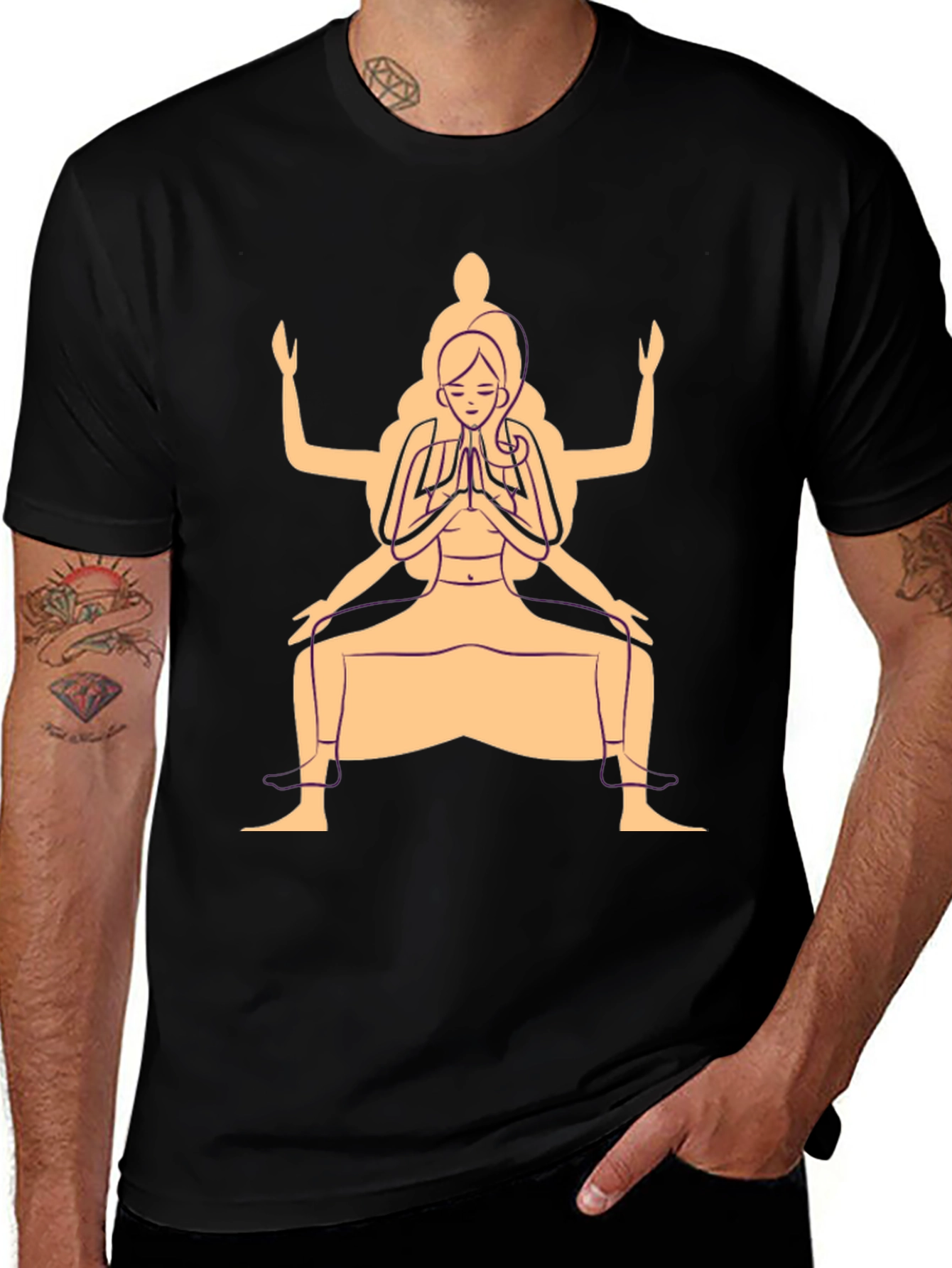 Yoga Pose Graphic T-Shirt - Black Cotton Blend