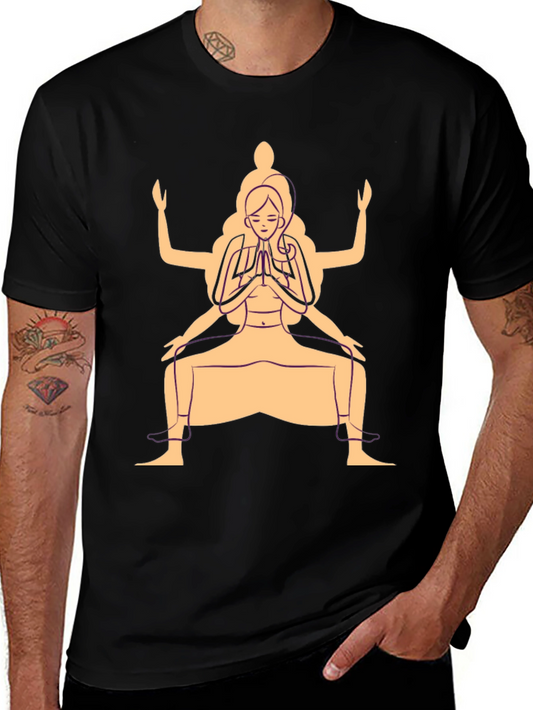 Yoga Pose Graphic T-Shirt - Black Cotton Blend