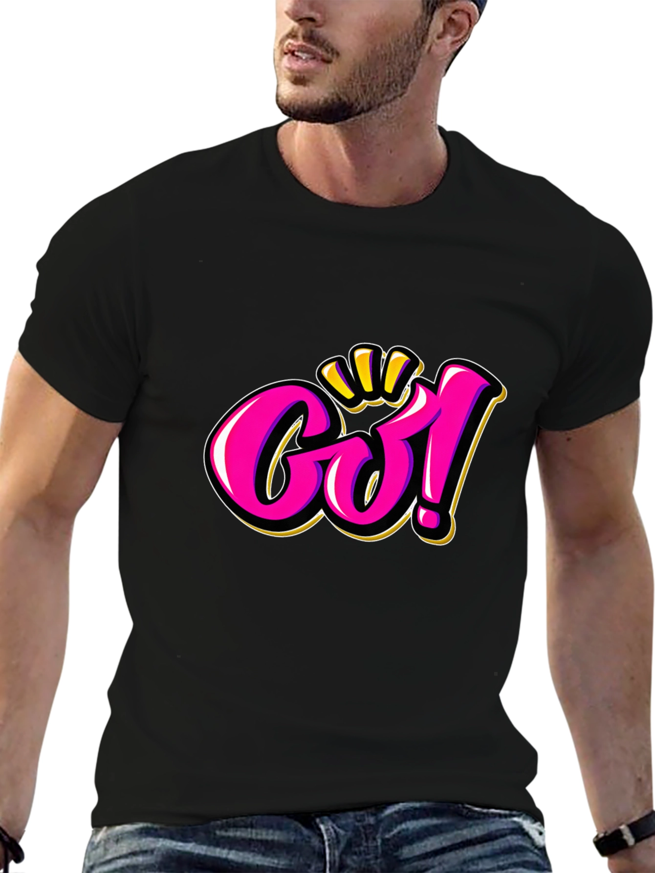 Go! Graphic Tee - Bold Pink & Gold Design