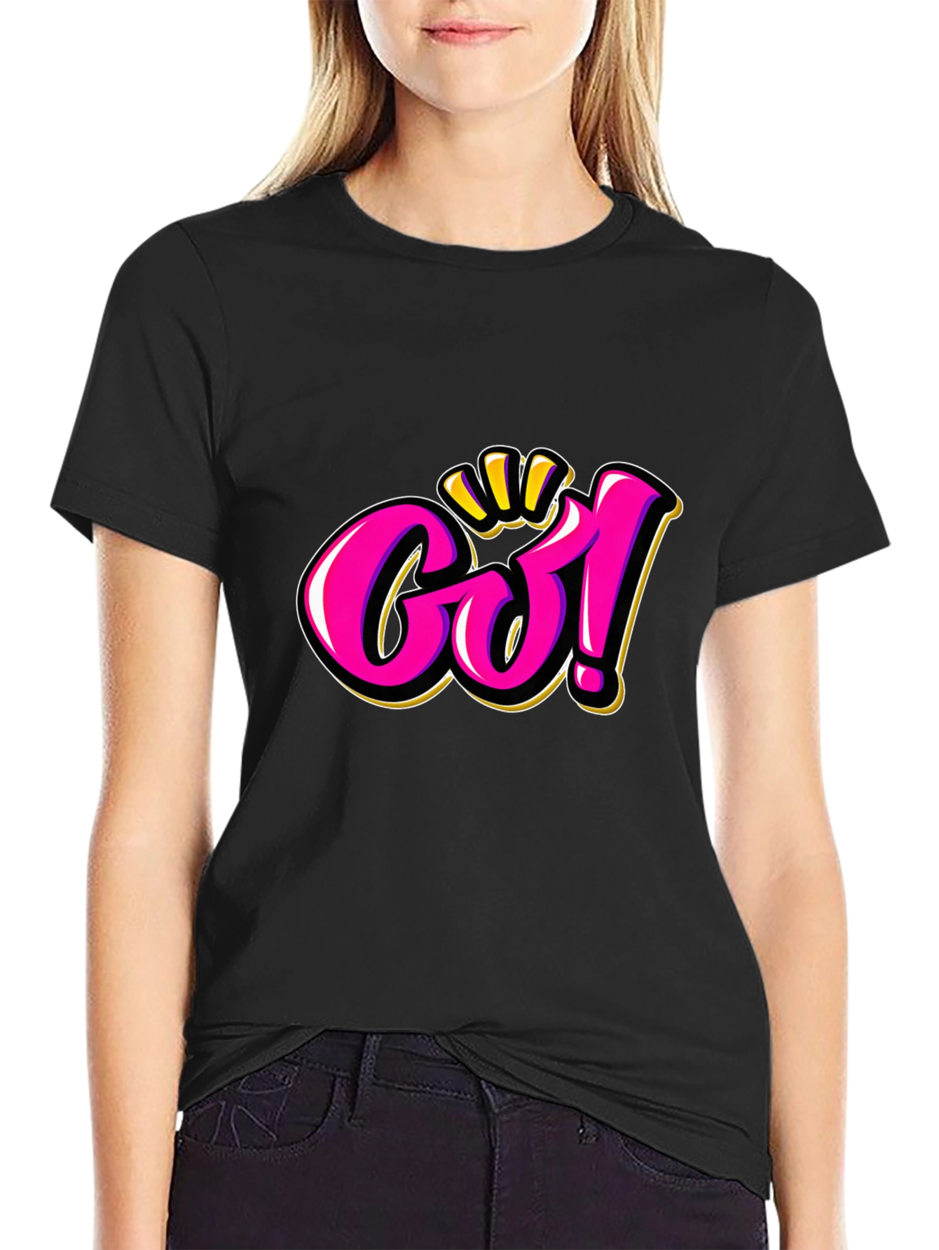 Go! Graphic Tee - Bold Pink & Gold Design