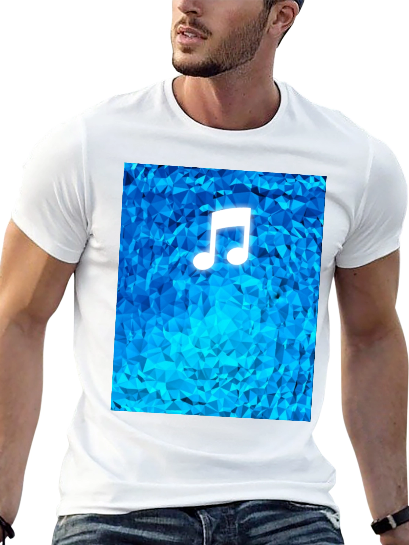 Music Note T-Shirt - Geometric Blue Design