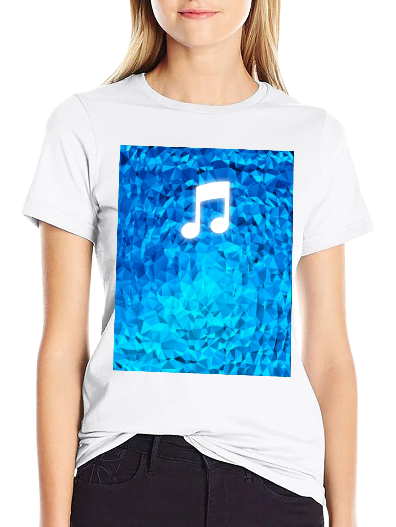 Music Note T-Shirt - Geometric Blue Design