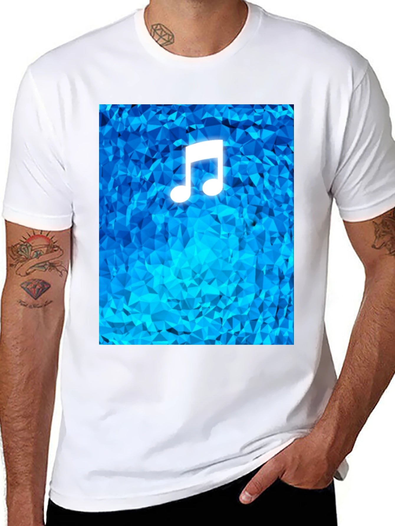 Music Note T-Shirt - Geometric Blue Design