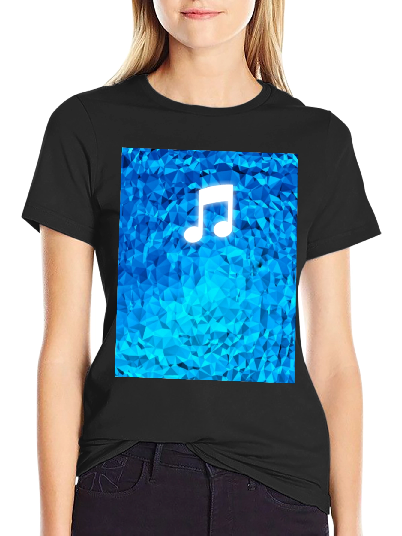 Music Note T-Shirt - Geometric Blue Design