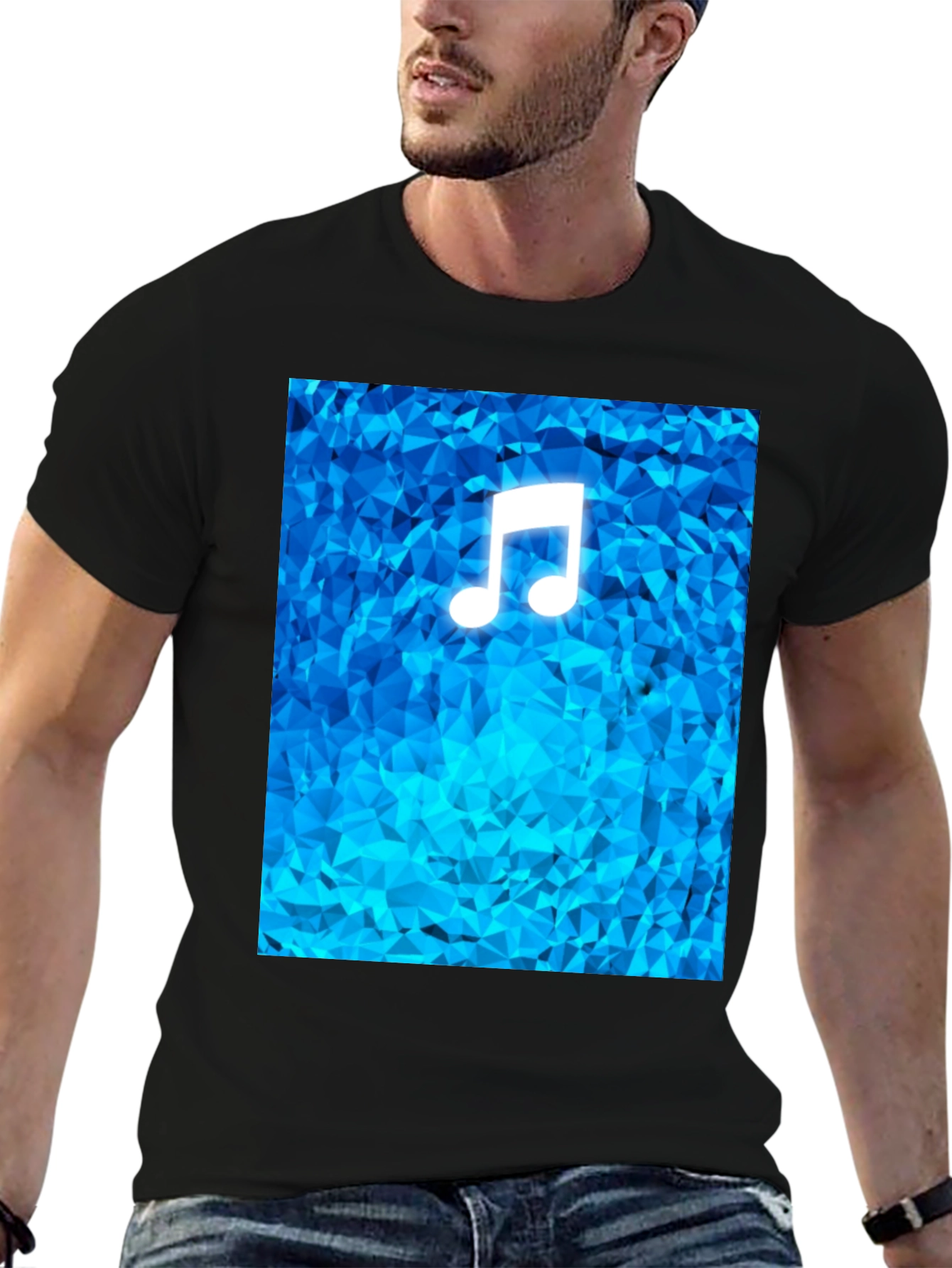 Music Note T-Shirt - Geometric Blue Design