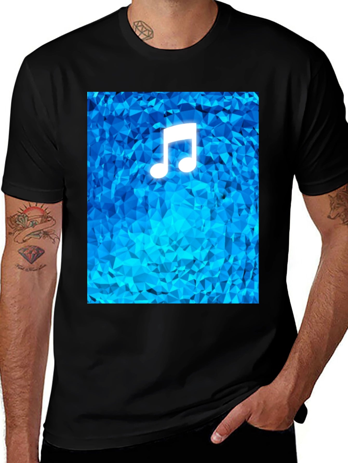 Music Note T-Shirt - Geometric Blue Design