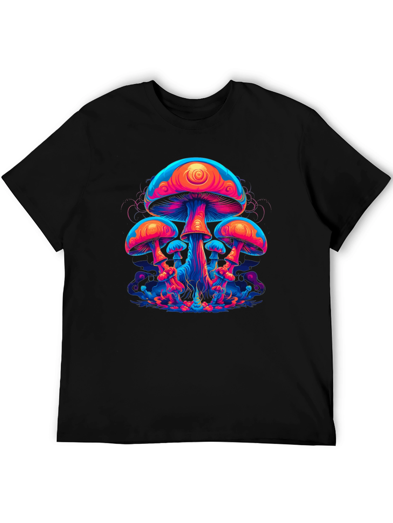 Neon Mushroom Graphic Tee - Psychedelic Black T-Shirt