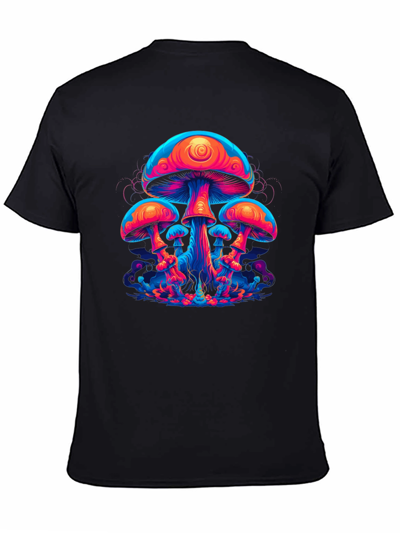 Neon Mushroom Graphic Tee - Psychedelic Black T-Shirt
