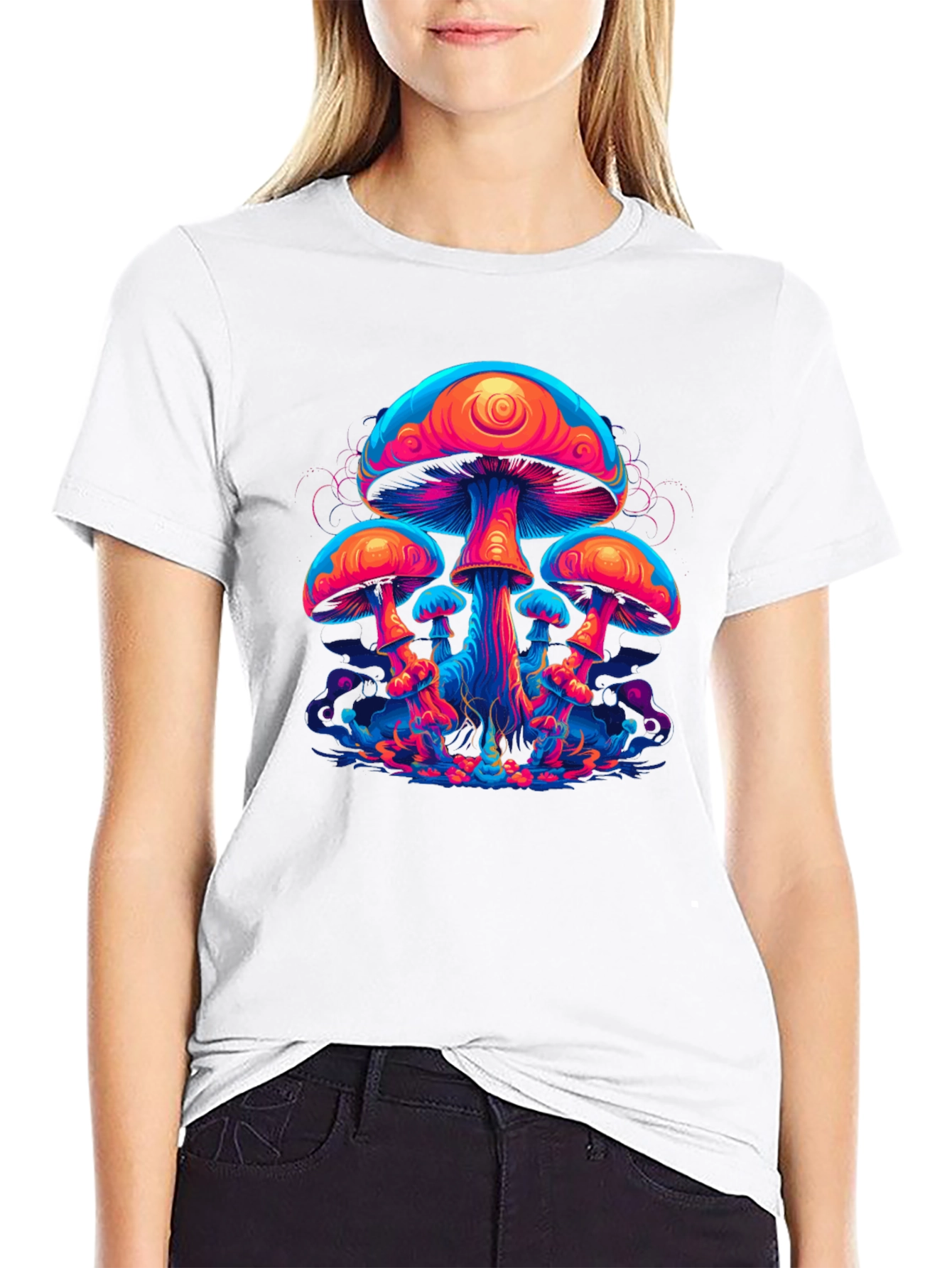 Neon Mushroom Graphic Tee - Psychedelic Black T-Shirt