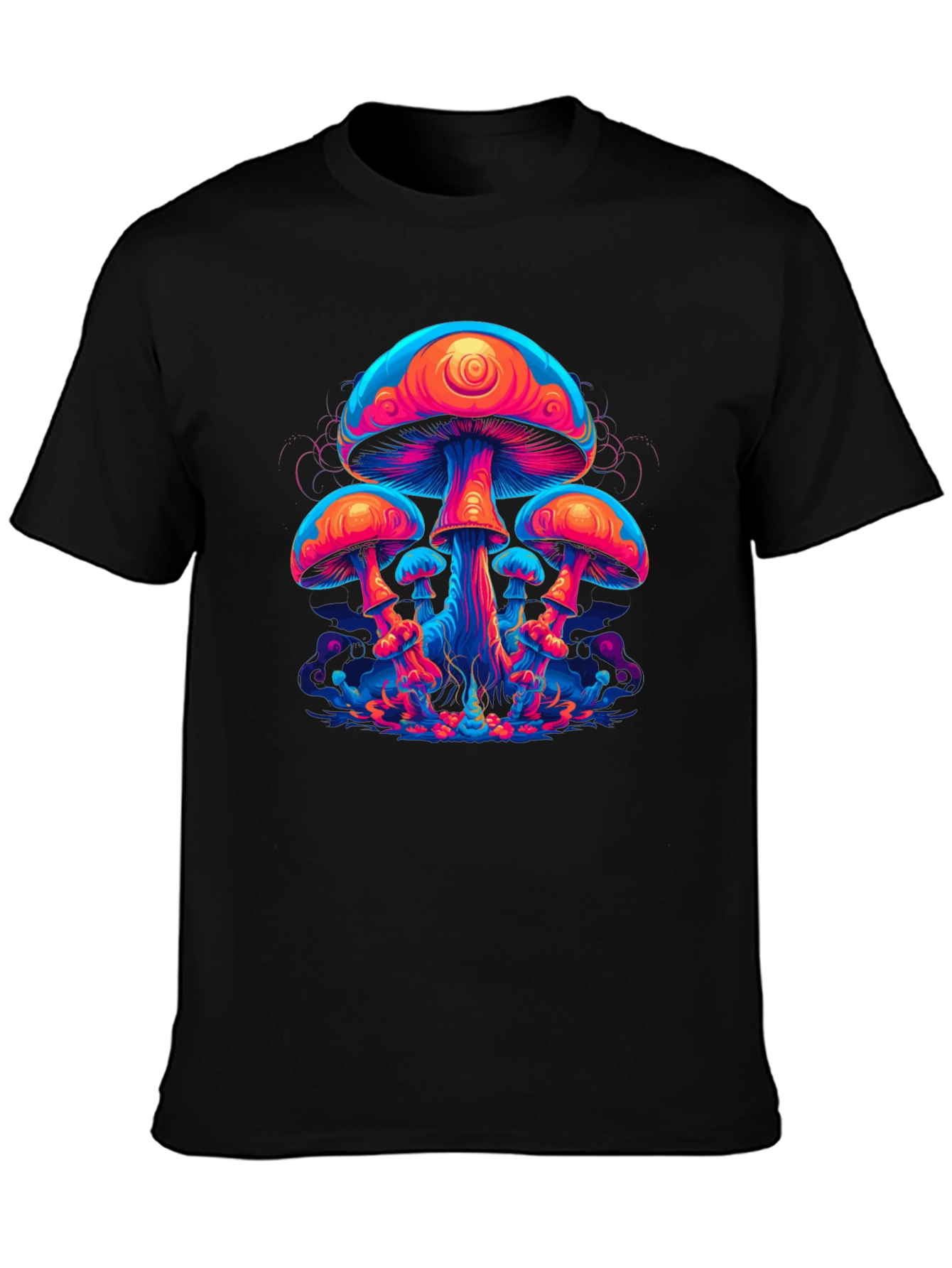 Neon Mushroom Graphic Tee - Psychedelic Black T-Shirt