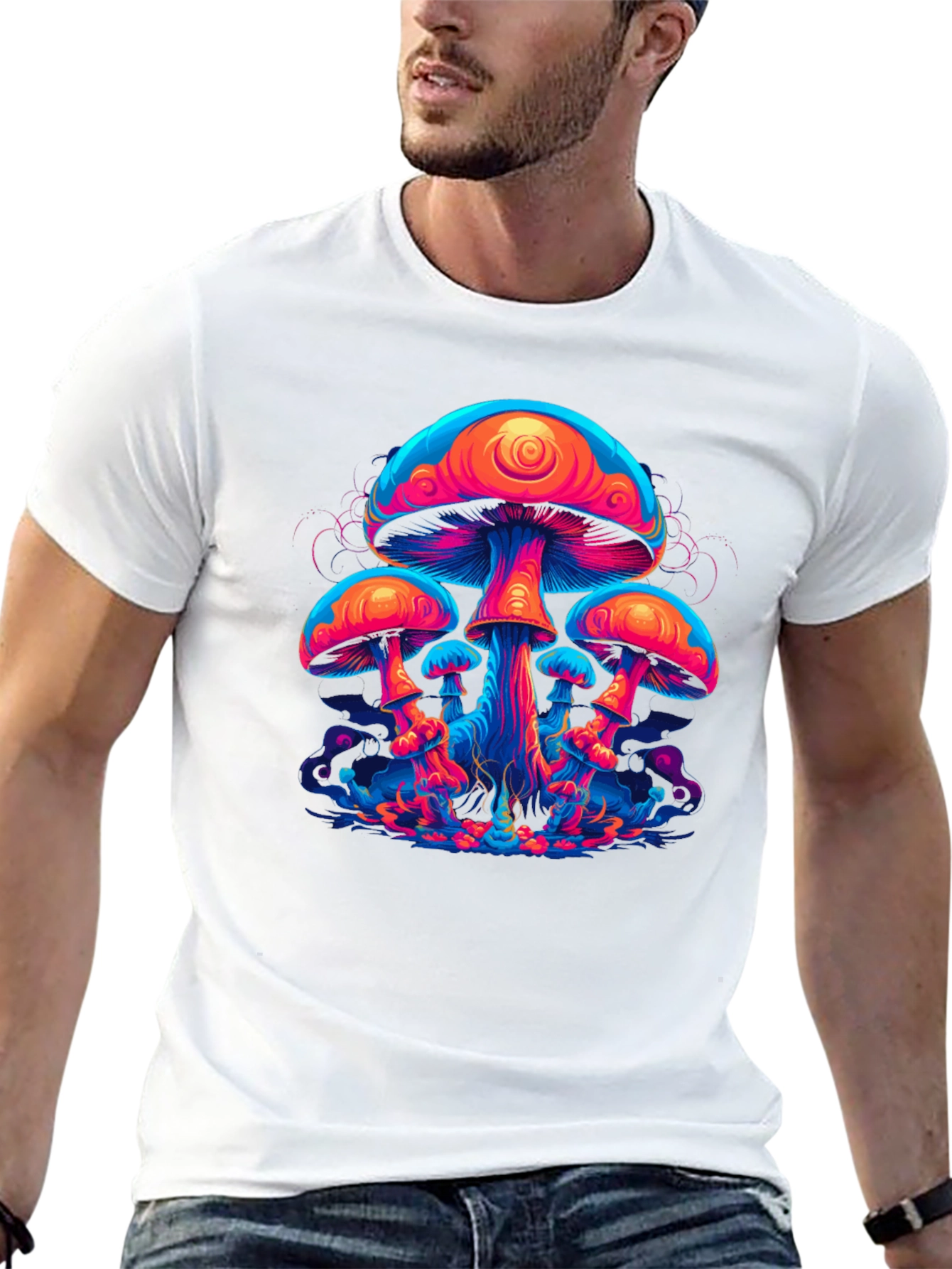 Neon Mushroom Graphic Tee - Psychedelic Black T-Shirt