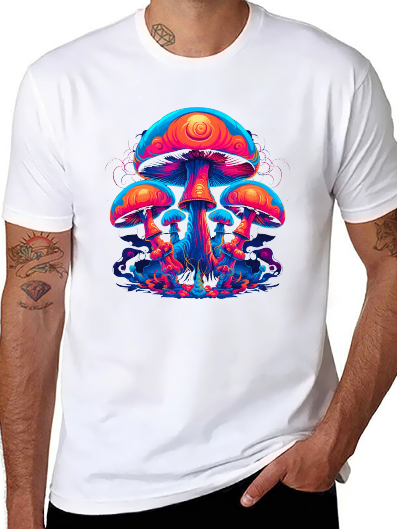Neon Mushroom Graphic Tee - Psychedelic Black T-Shirt