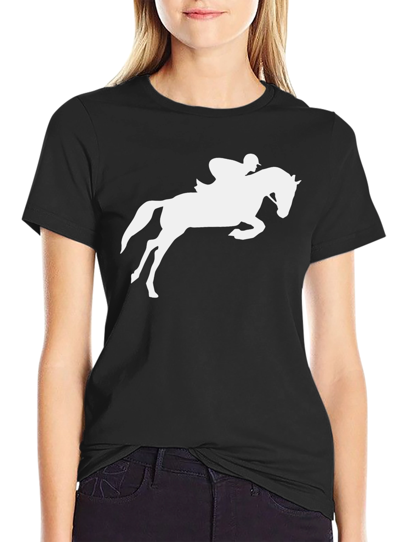 Equestrian Horse Jumping Graphic Tee - Black