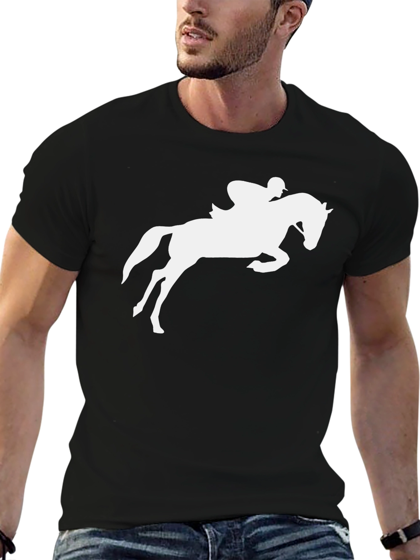 Equestrian Horse Jumping Graphic Tee - Black