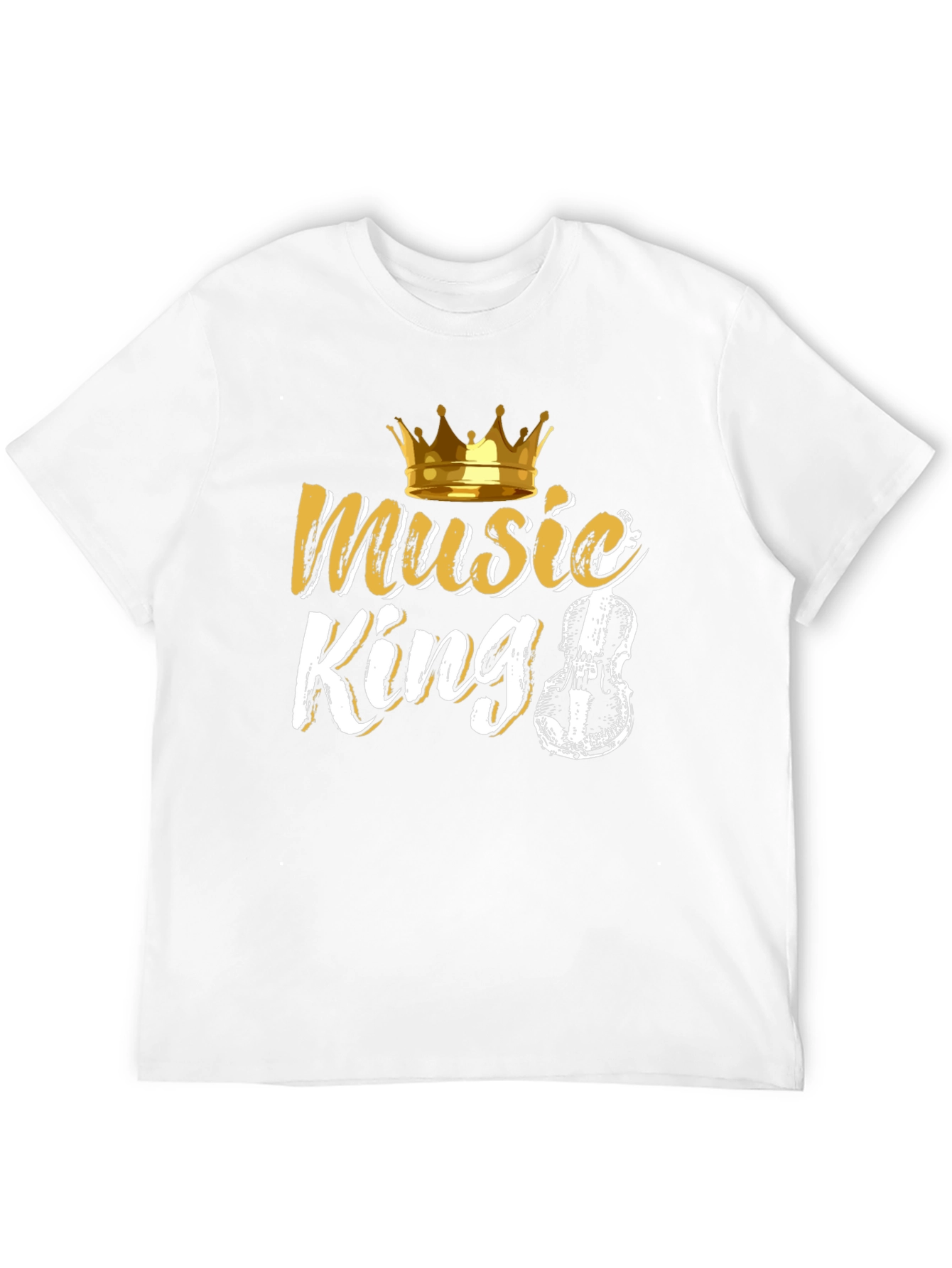 Music King Black T-Shirt with Crown and Violin Design