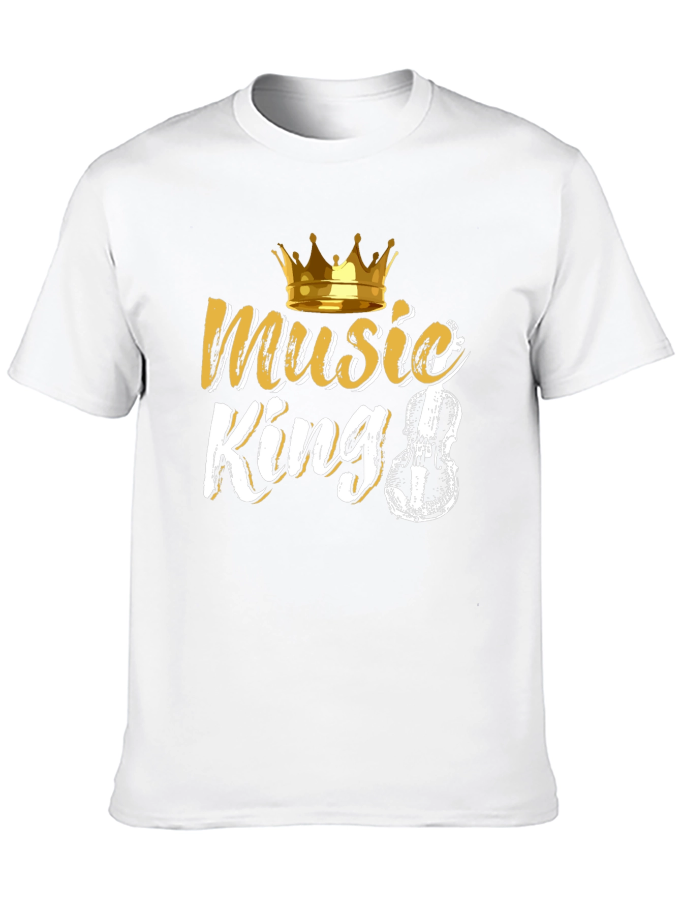 Music King Black T-Shirt with Crown and Violin Design