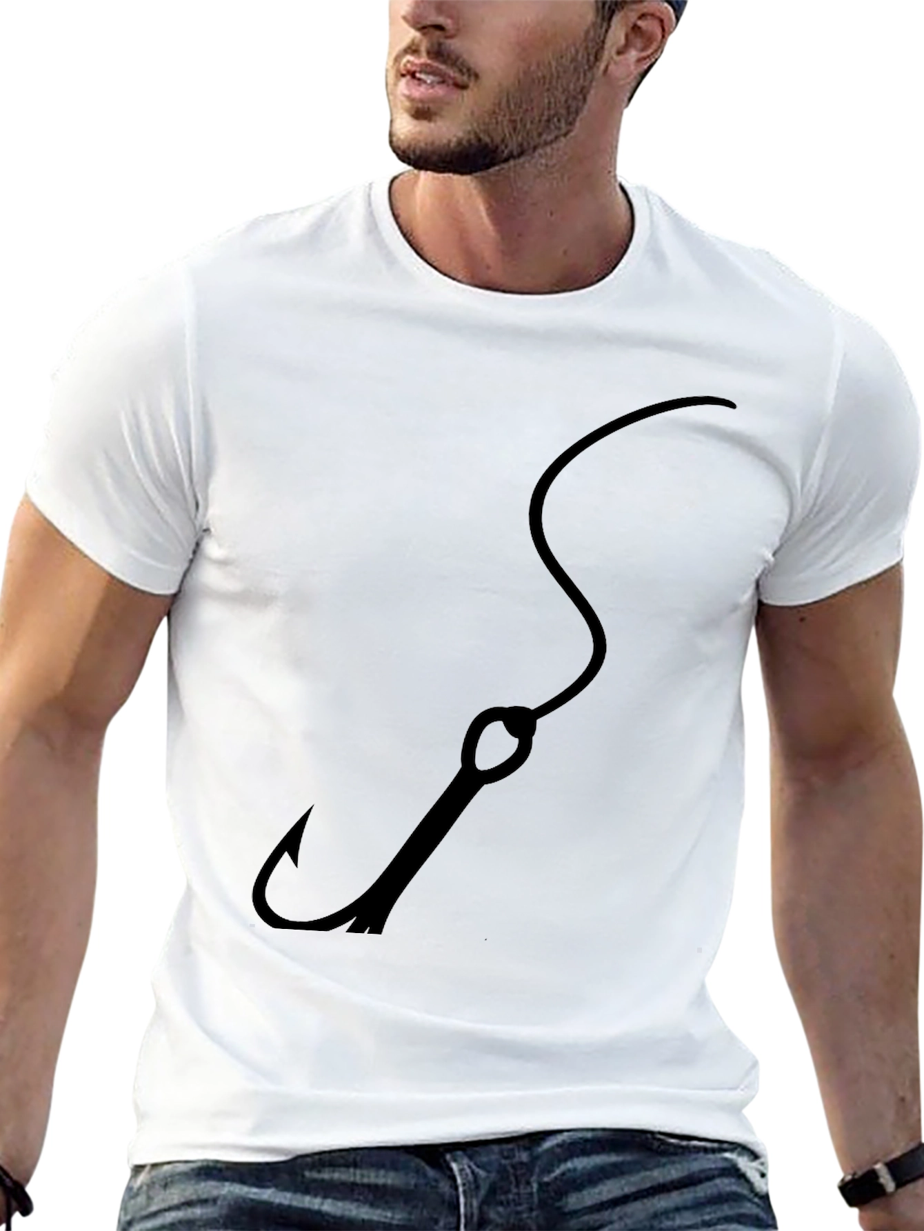 Black Fishing Hook Graphic Tee - Mens Crew Neck