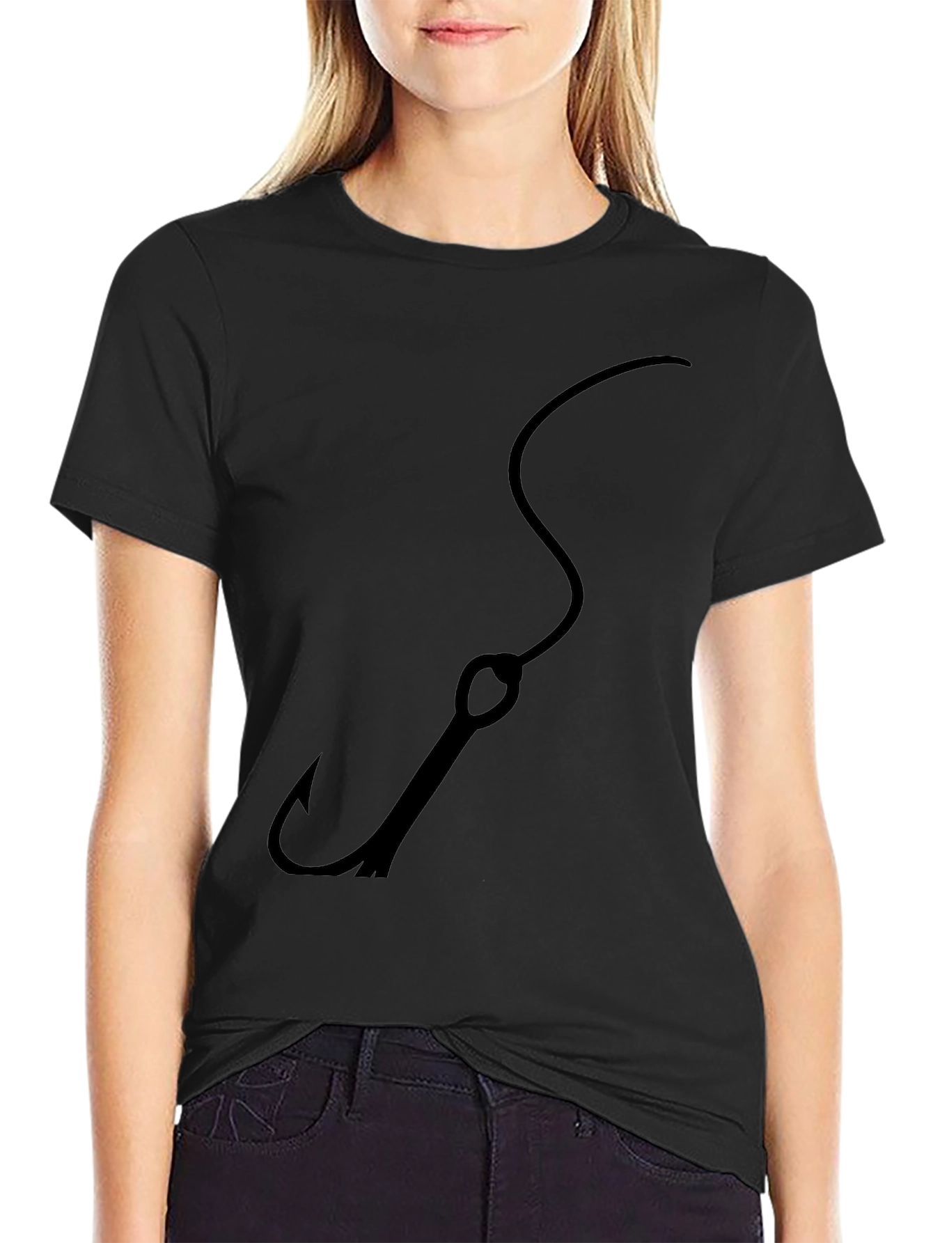 Black Fishing Hook Graphic Tee - Mens Crew Neck