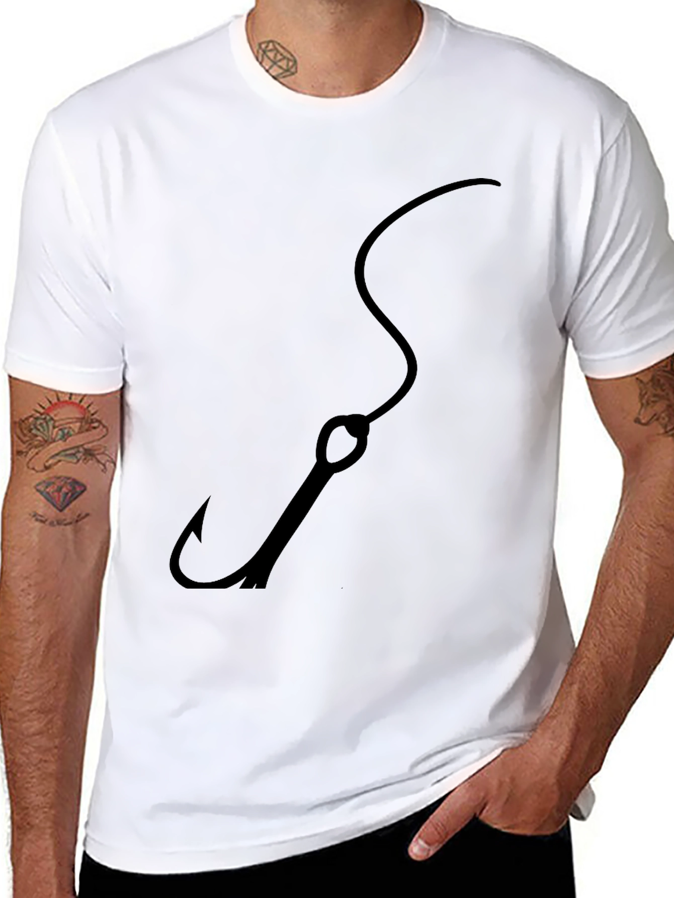 Black Fishing Hook Graphic Tee - Mens Crew Neck