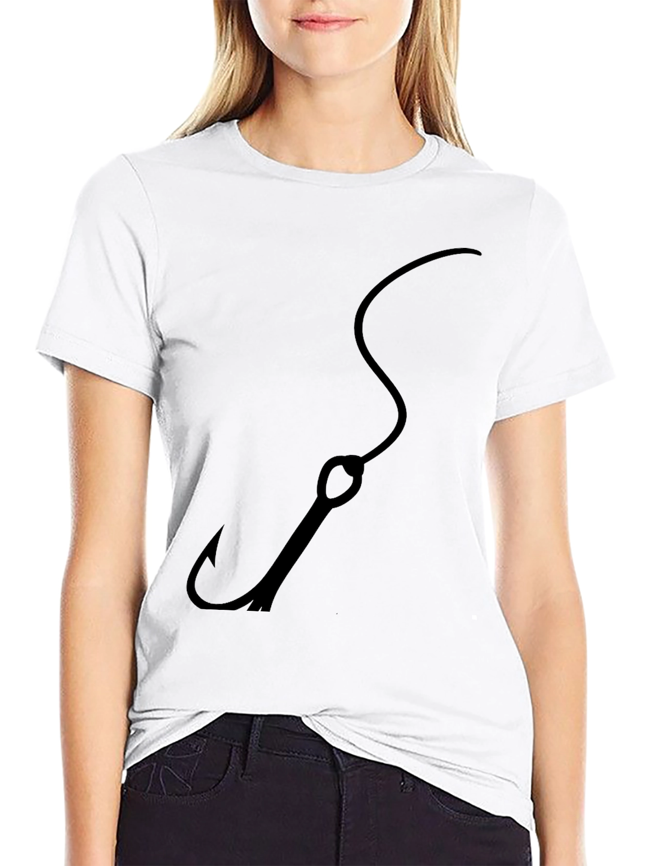 Black Fishing Hook Graphic Tee - Mens Crew Neck
