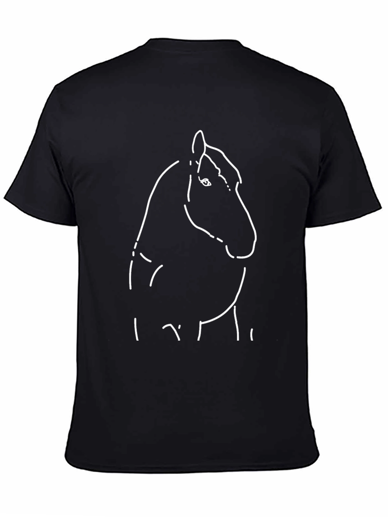 Black T-Shirt with White Horse Outline Design