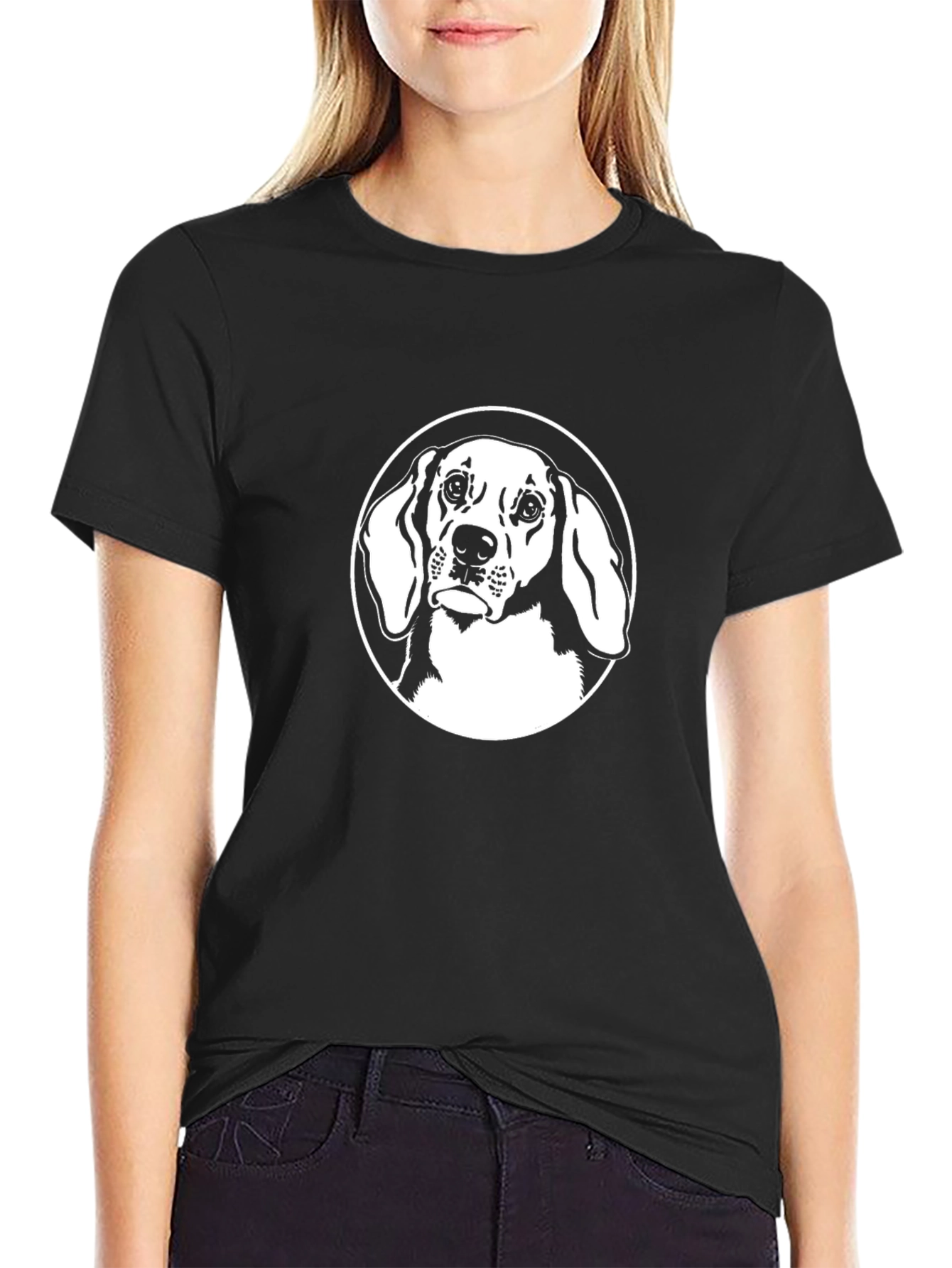 Dog Graphic Tee - Black Cotton T-Shirt