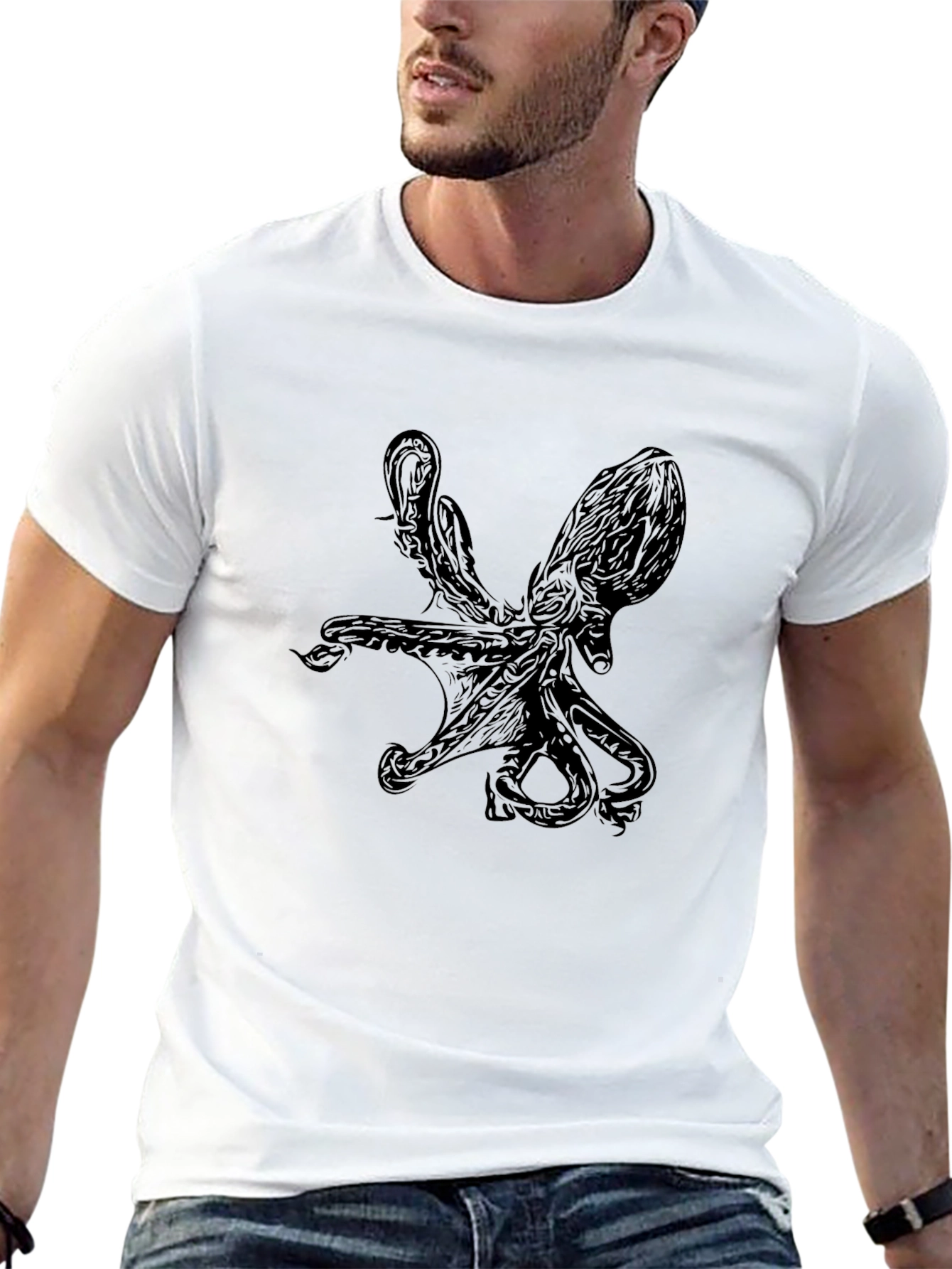 Black Octopus Graphic Tee - Kraken Design