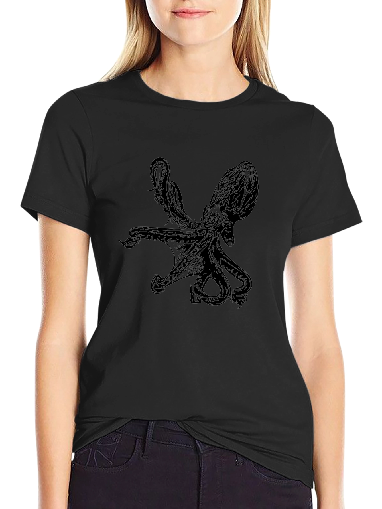 Black Octopus Graphic Tee - Kraken Design