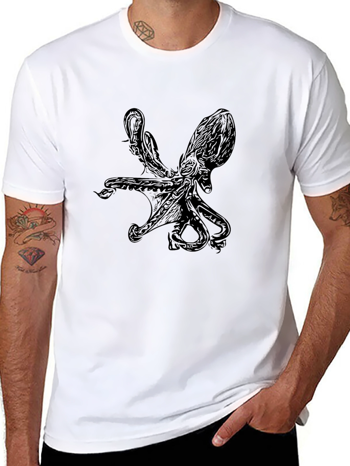 Black Octopus Graphic Tee - Kraken Design