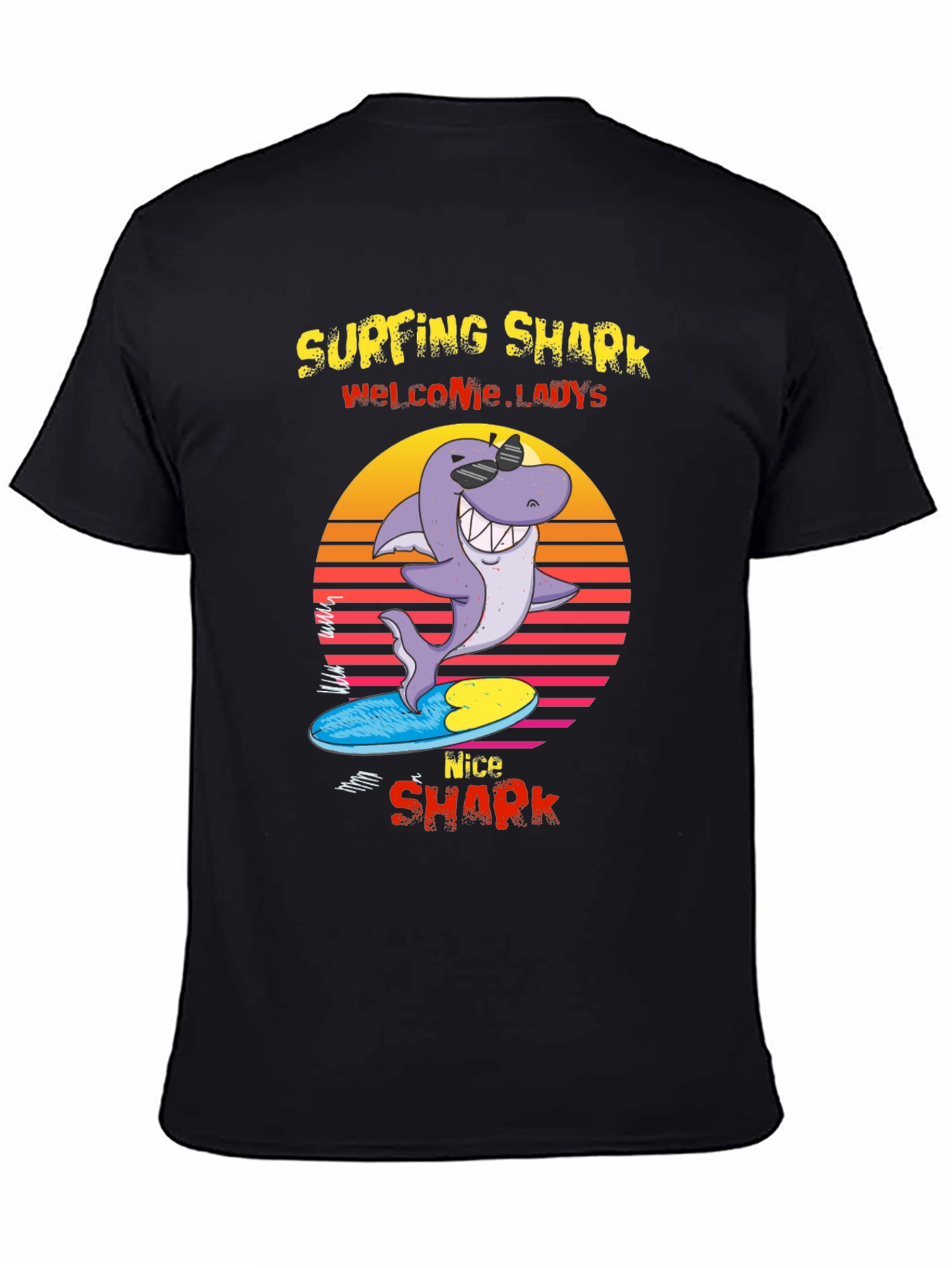 Surfing Shark Graphic Tee - Welcome Ladies Nice Shark