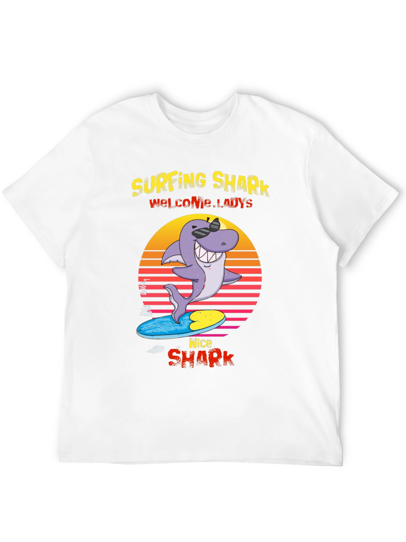 Surfing Shark Graphic Tee - Welcome Ladies Nice Shark