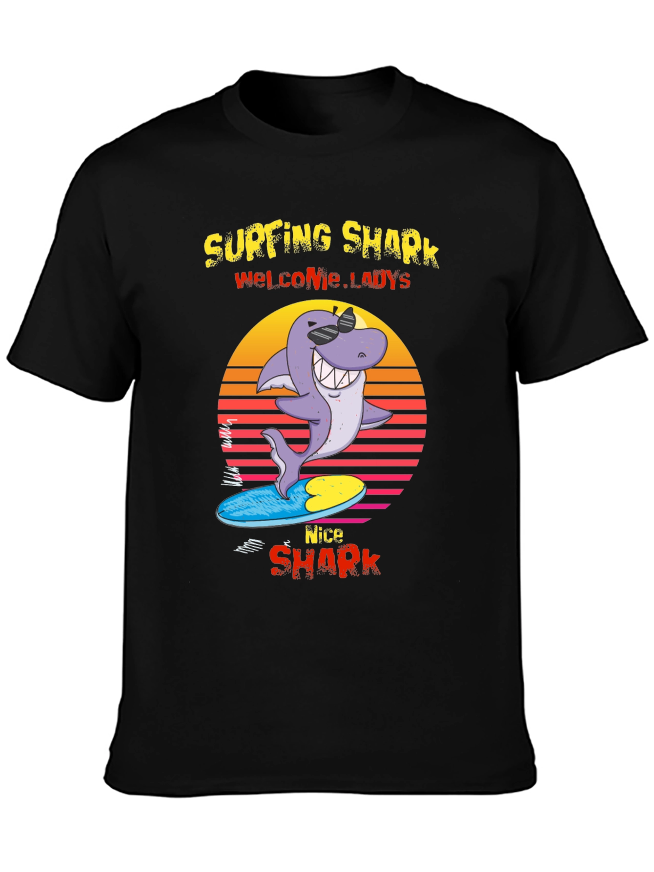 Surfing Shark Graphic Tee - Welcome Ladies Nice Shark