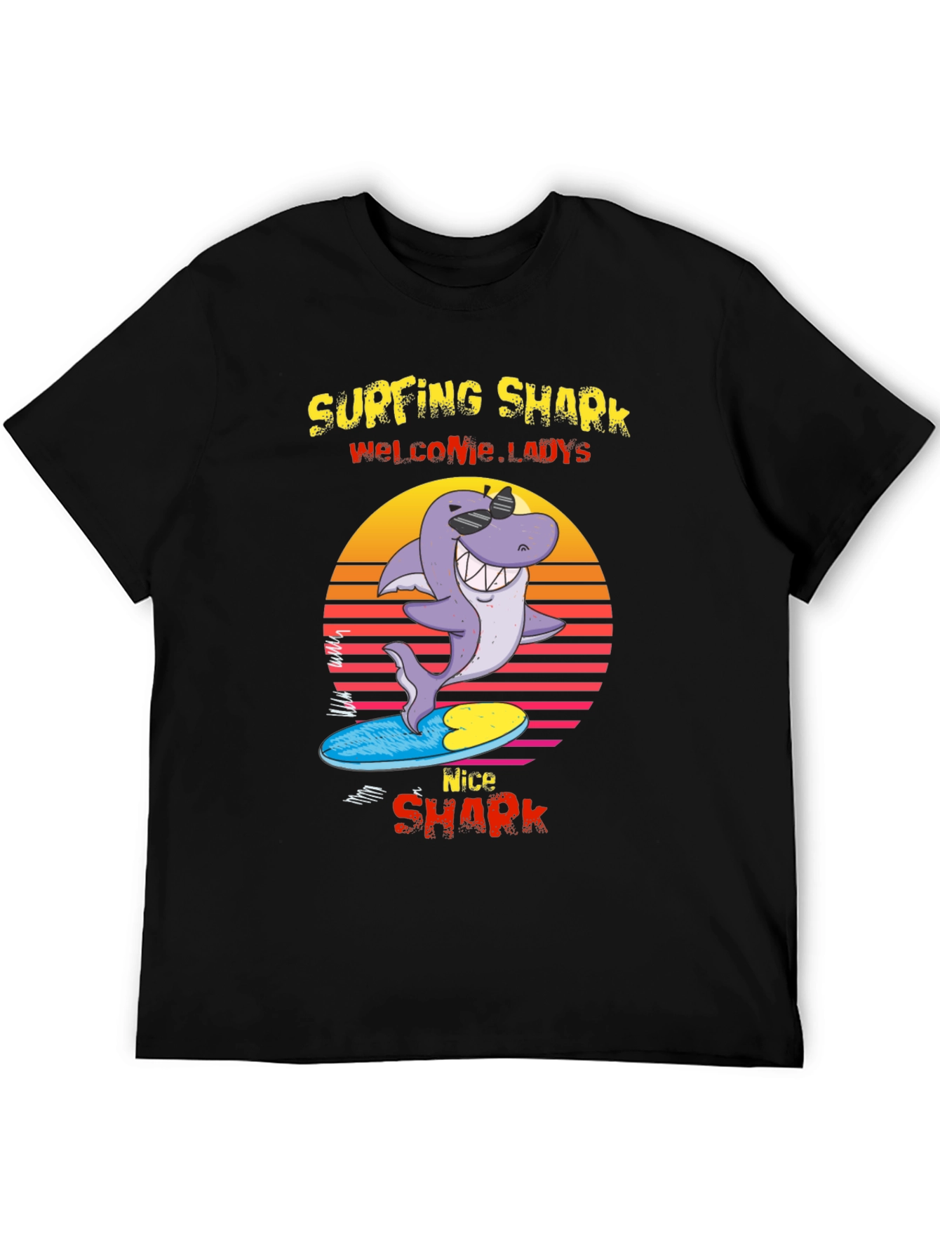 Surfing Shark Graphic Tee - Welcome Ladies Nice Shark