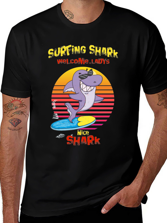 Surfing Shark Graphic Tee - Welcome Ladies Nice Shark