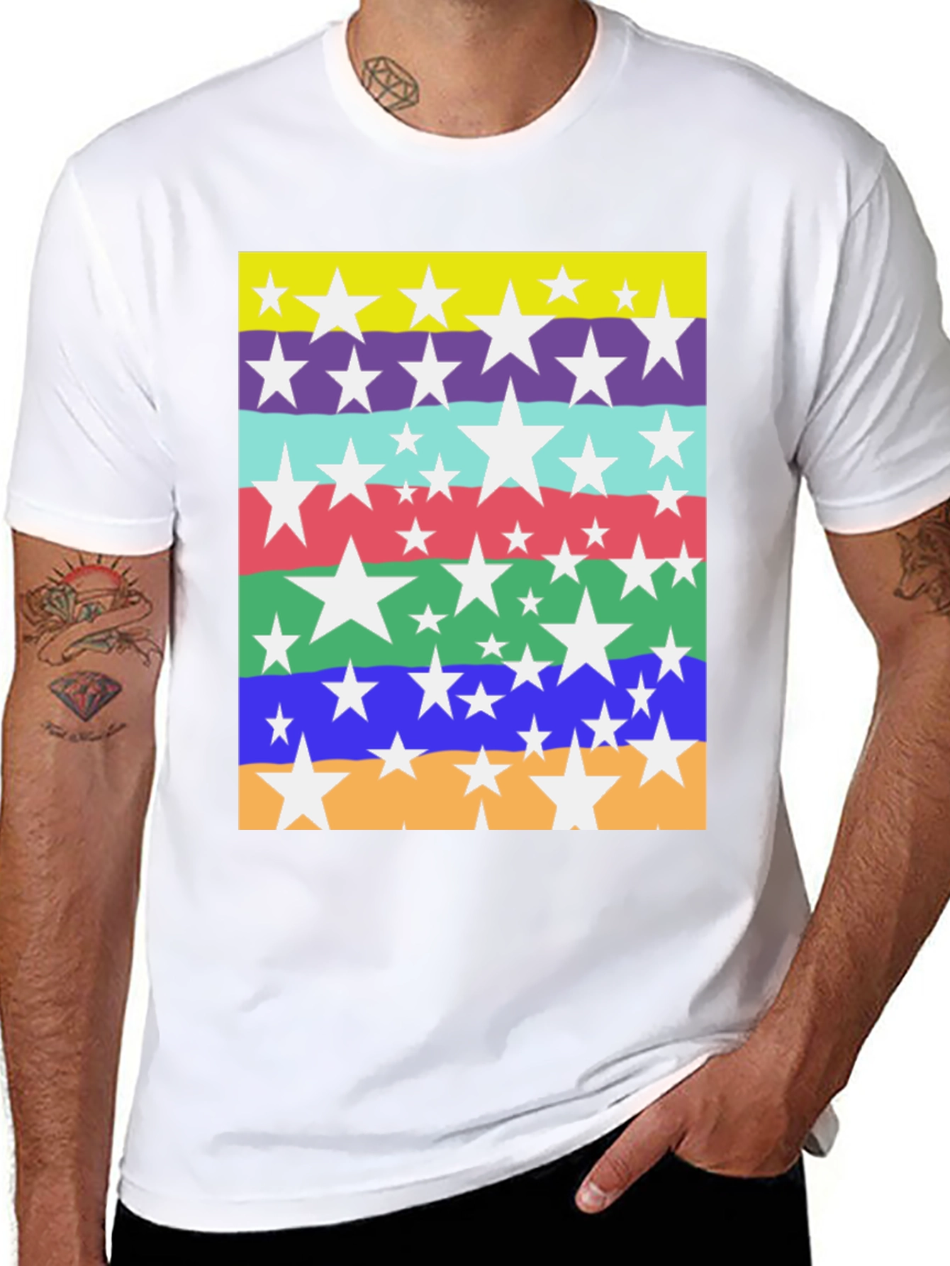 Star Striped Graphic Tee - Mens Casual Top