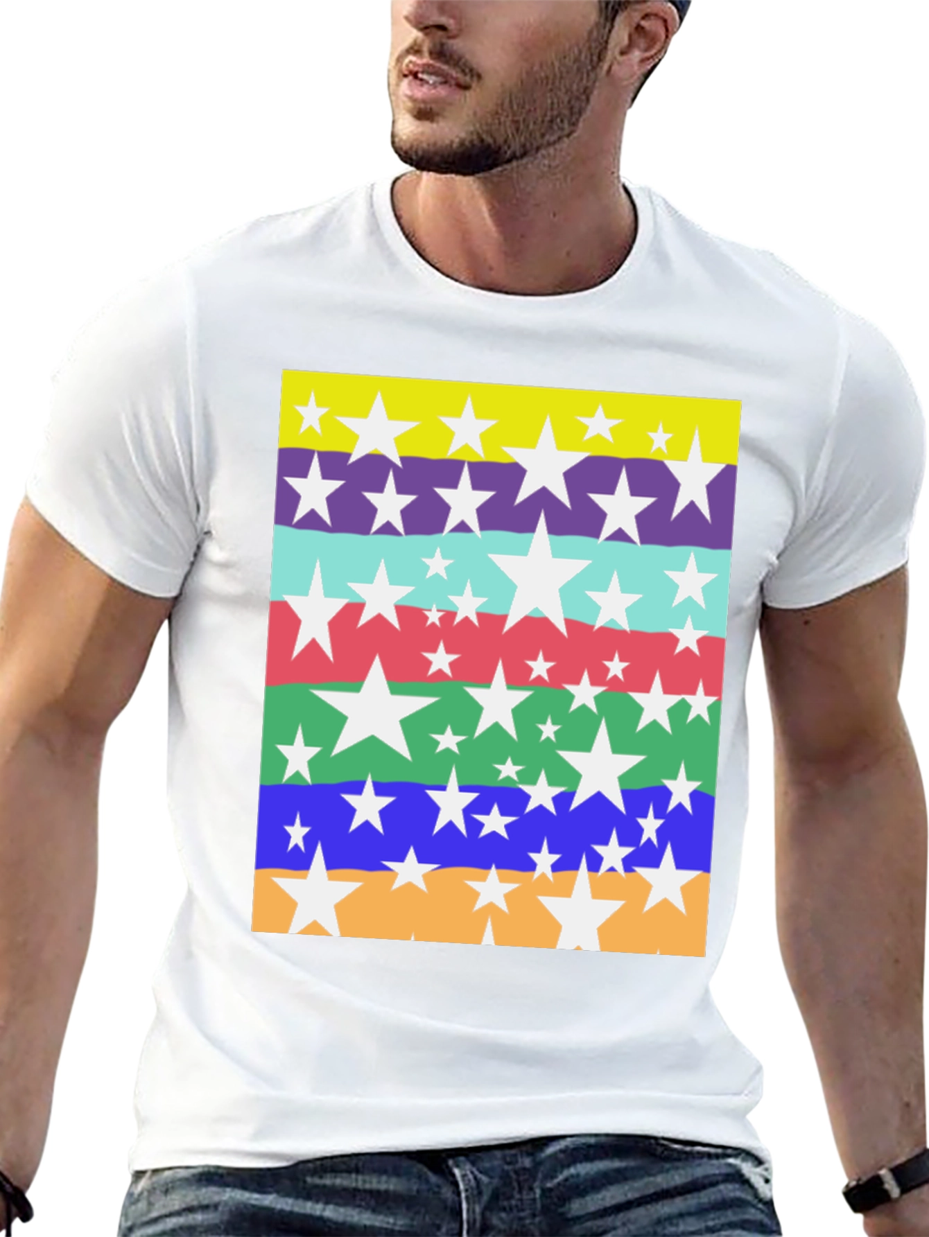 Star Striped Graphic Tee - Mens Casual Top
