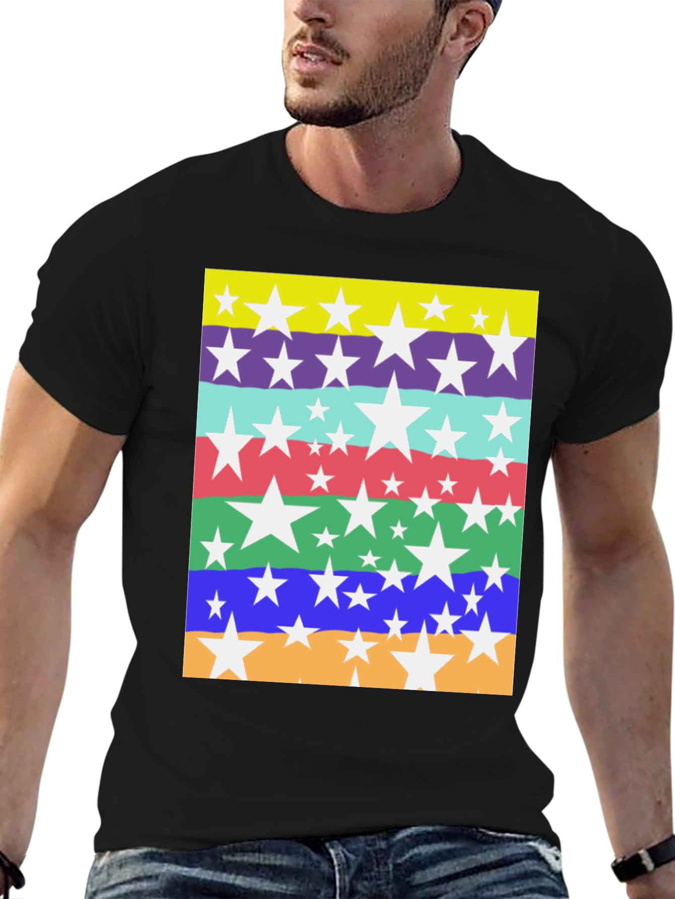 Star Striped Graphic Tee - Mens Casual Top