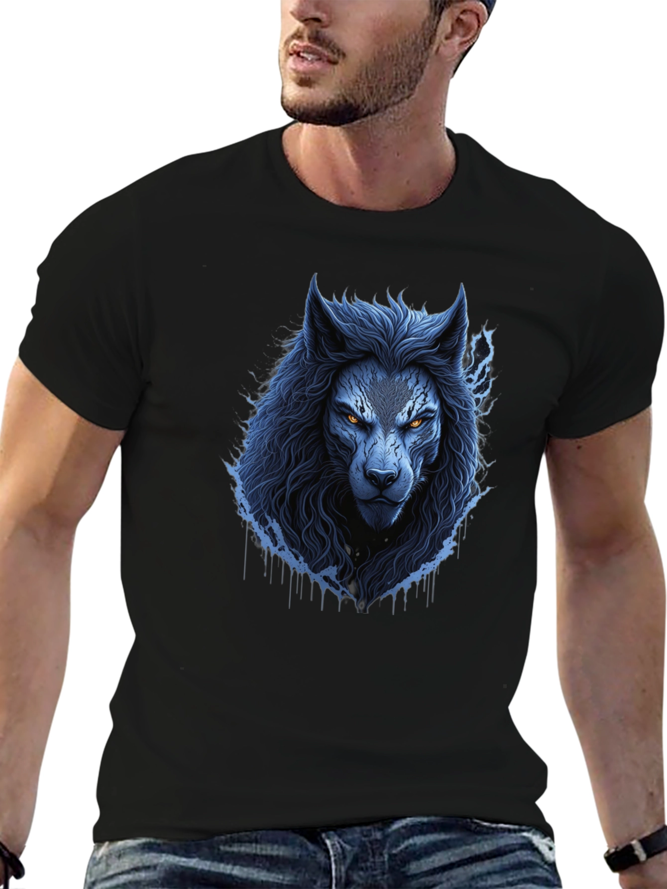 Mens Wolf Graphic Black T-Shirt