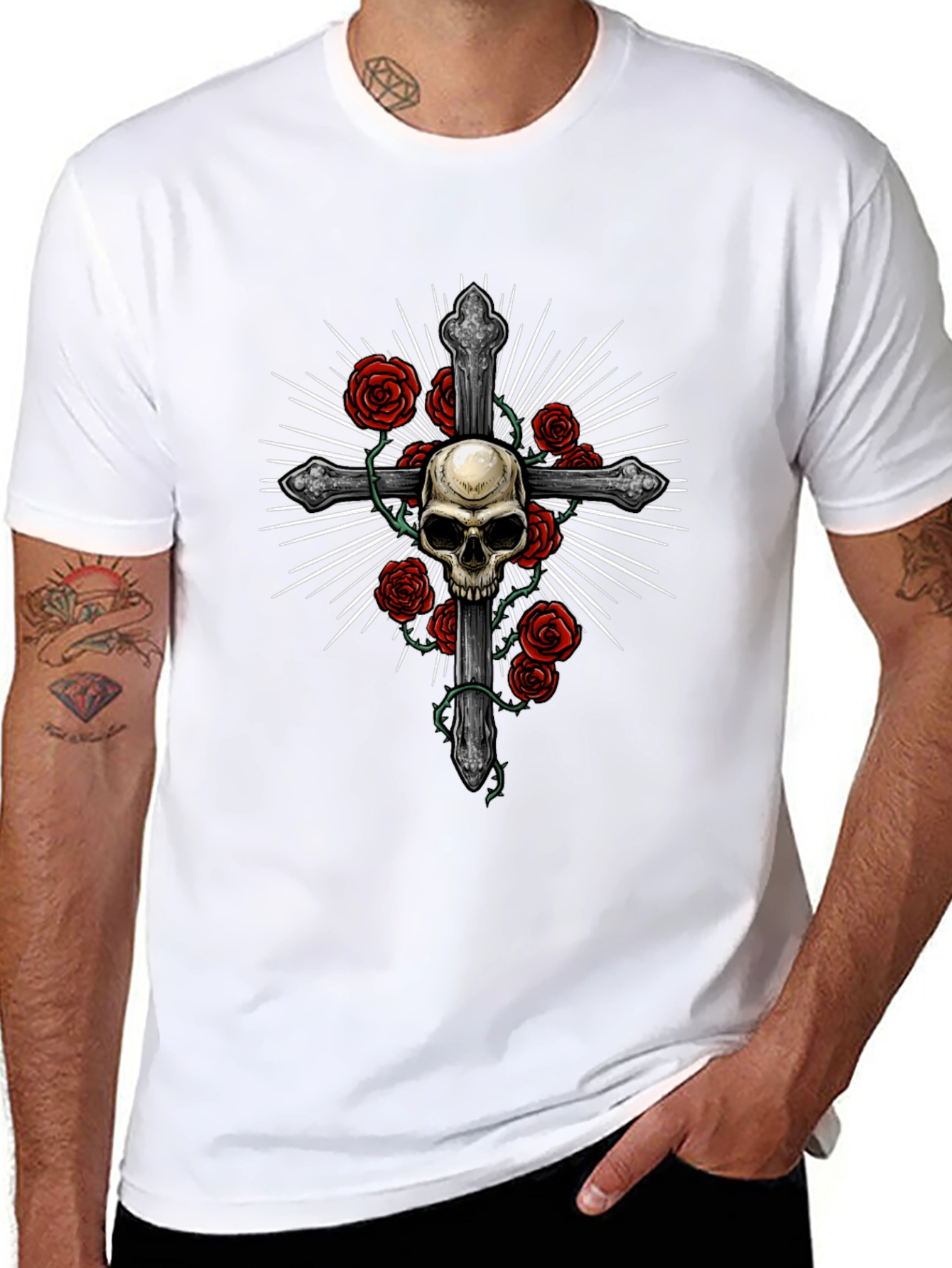 Skull & Roses Graphic Tee - Edgy Mens T-Shirt