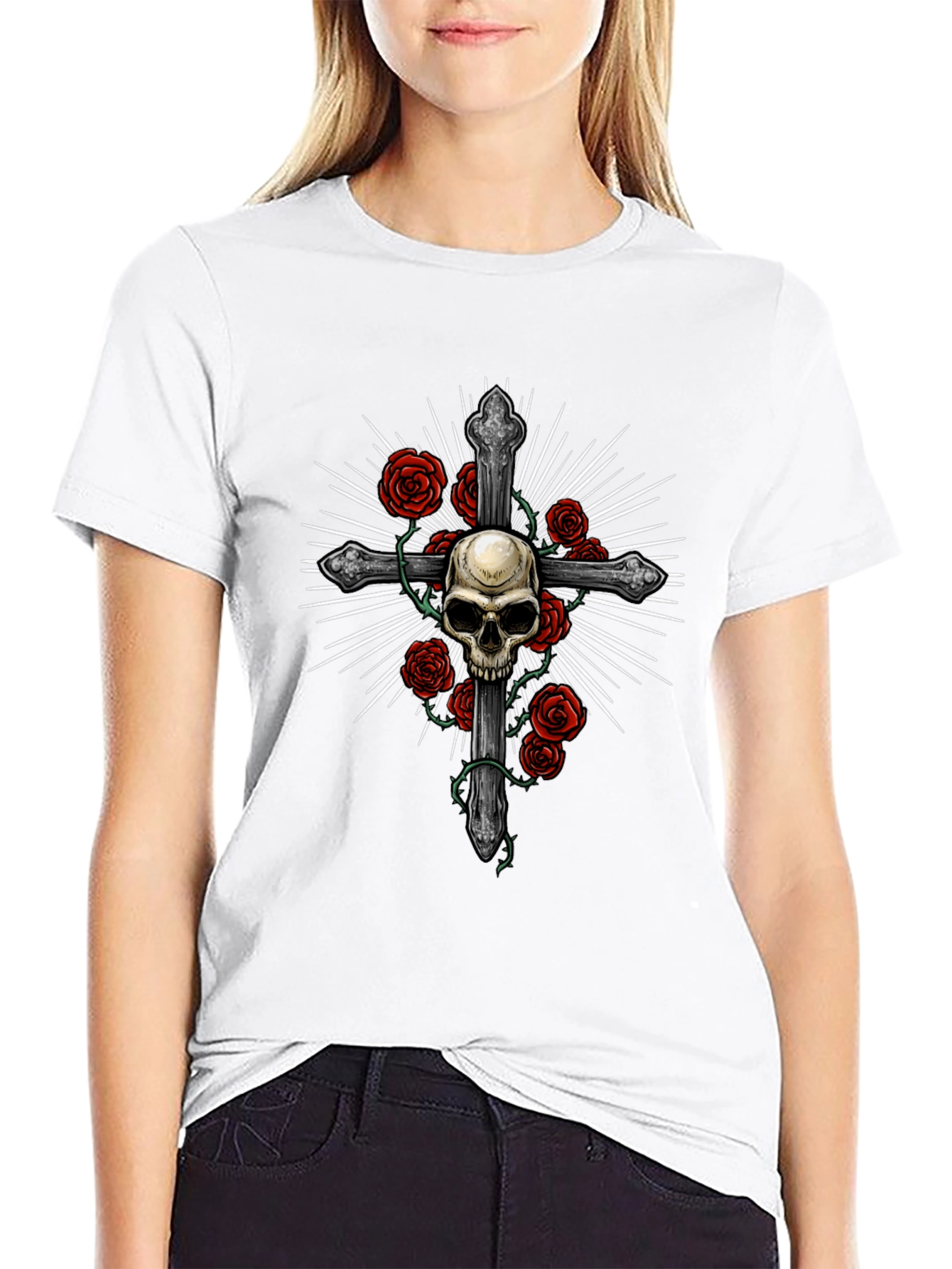 Skull & Roses Graphic Tee - Edgy Mens T-Shirt