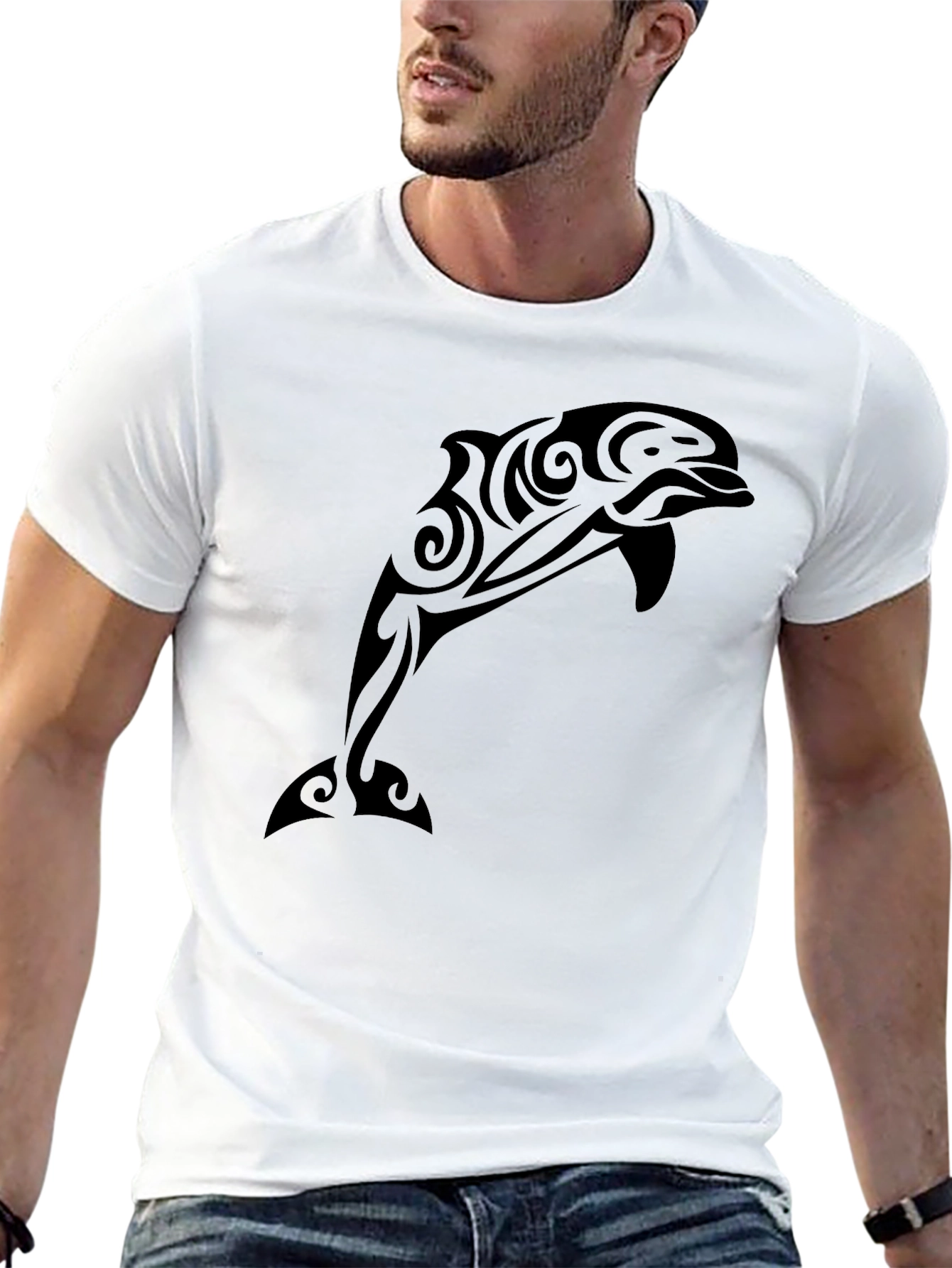 Tribal Dolphin Graphic Tee - Black Casual T-Shirt