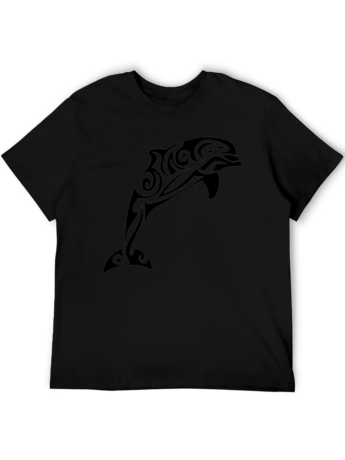 Tribal Dolphin Graphic Tee - Black Casual T-Shirt