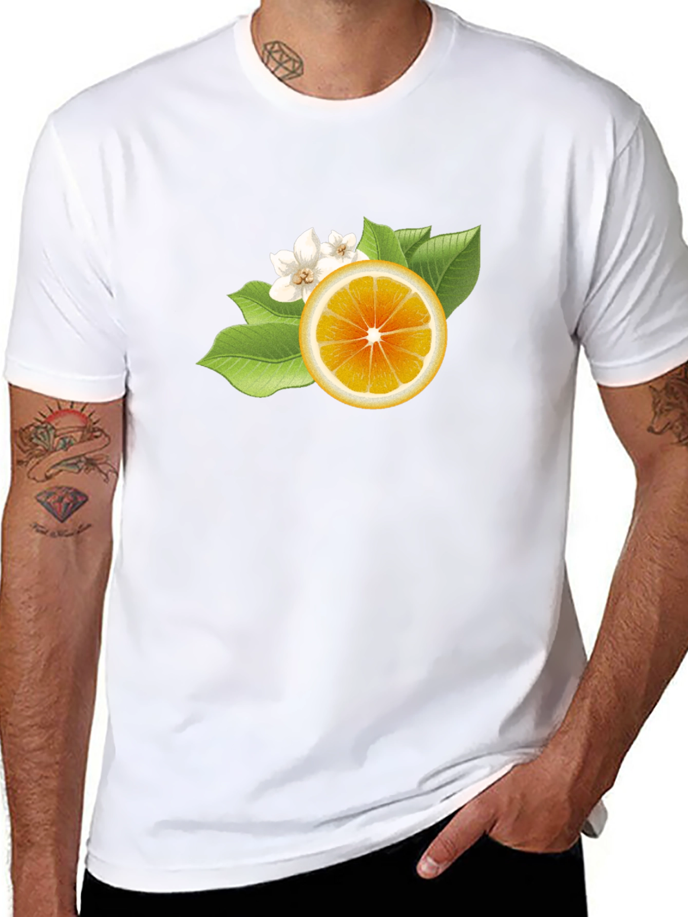 Citrus Blossom Graphic Tee - Sleek Black Cotton